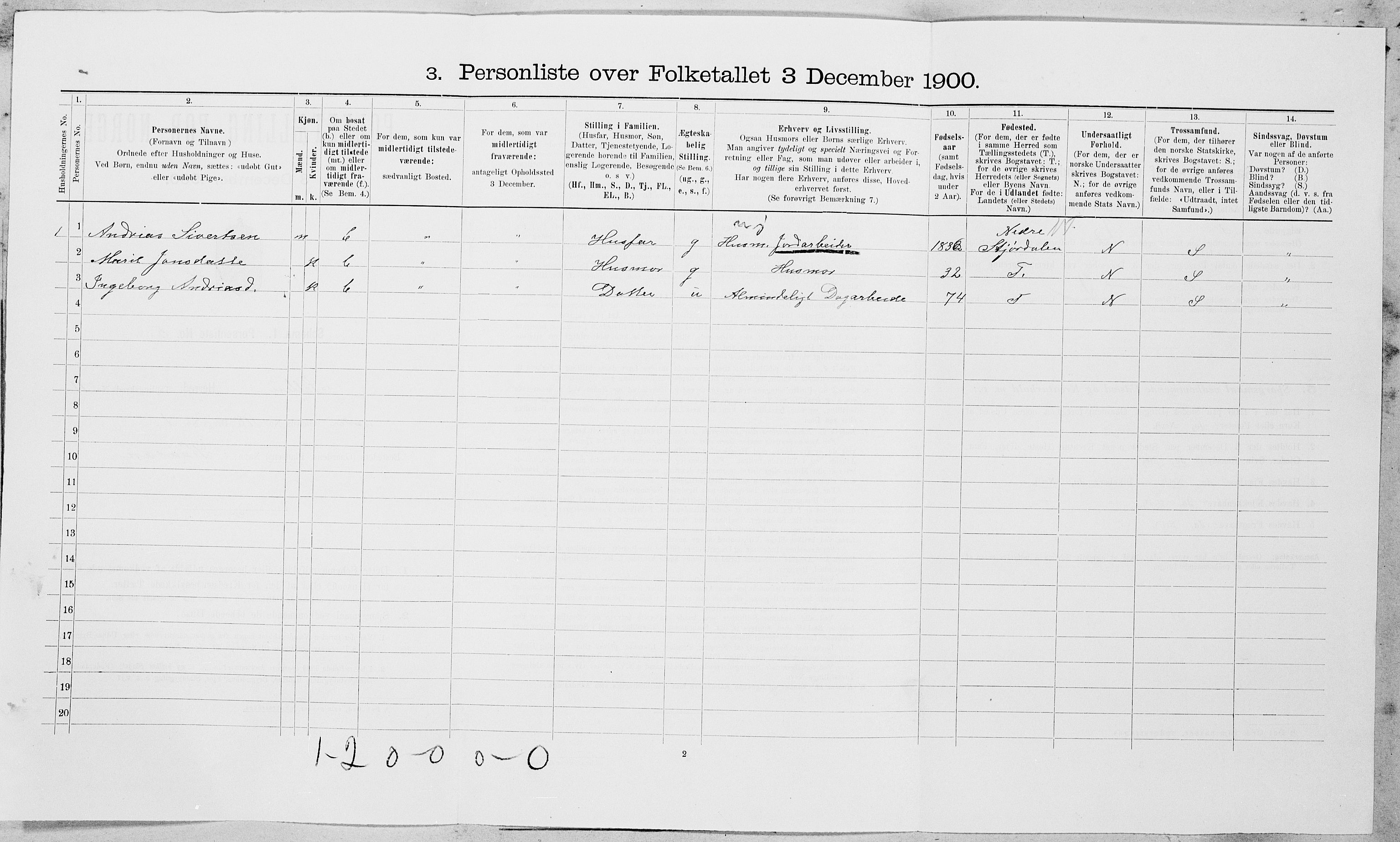 SAT, 1900 census for Selbu, 1900, p. 1123