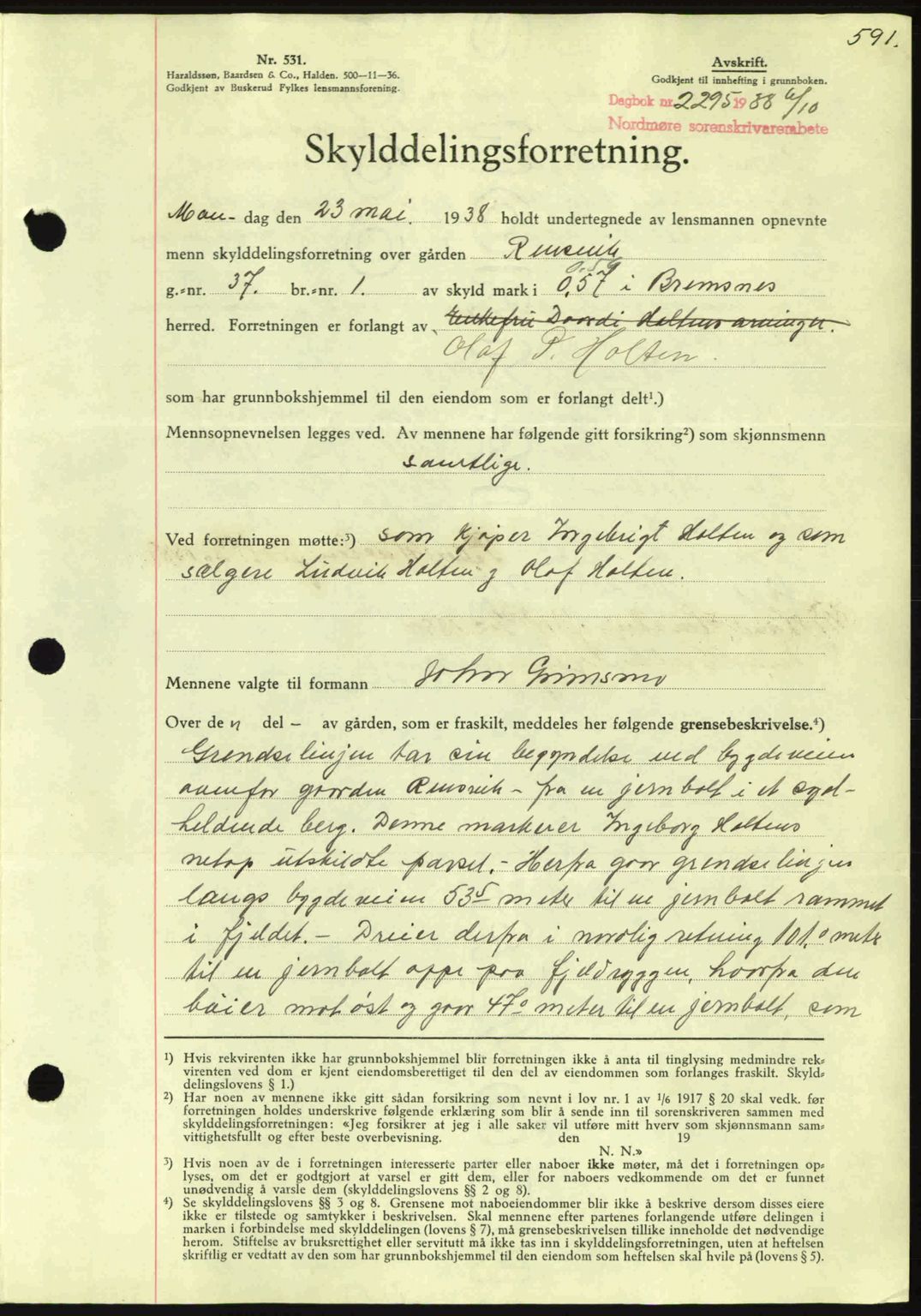 Nordmøre sorenskriveri, SAT/A-4132/1/2/2Ca: Mortgage book no. A84, 1938-1938, Diary no: : 2295/1938