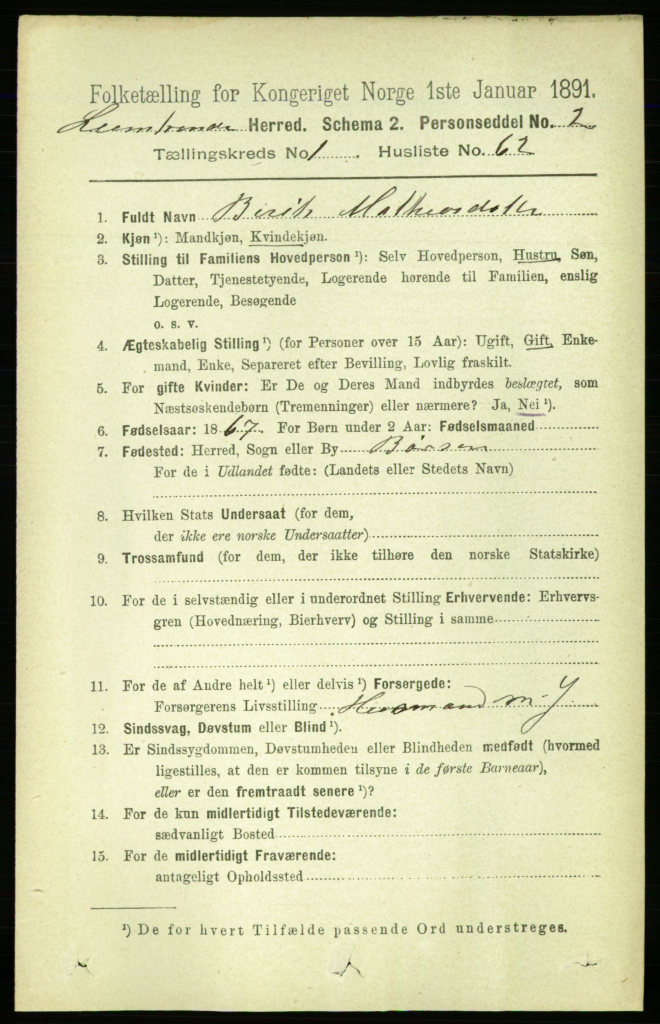 RA, 1891 census for 1654 Leinstrand, 1891, p. 412