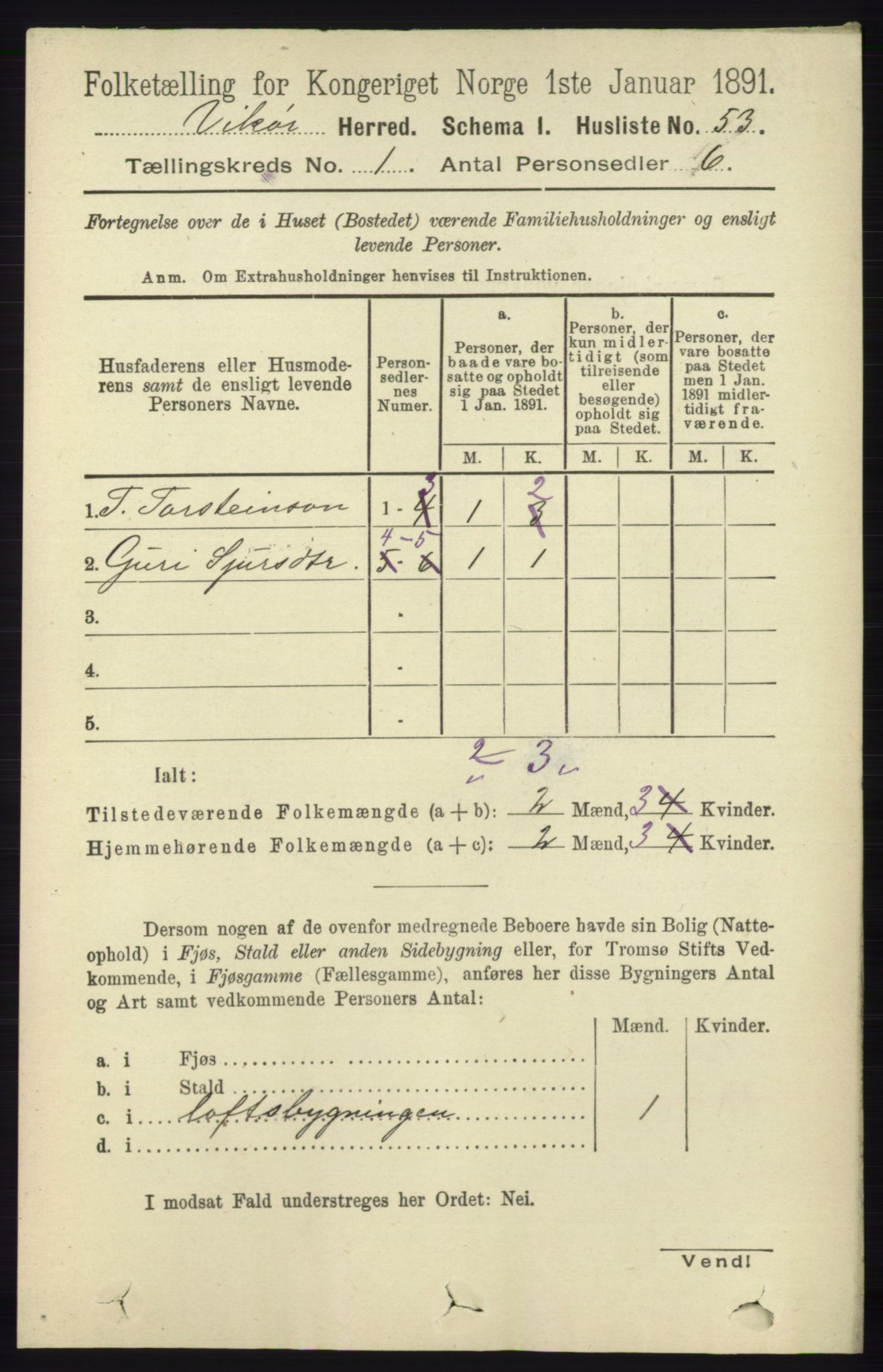 RA, 1891 census for 1238 Vikør, 1891, p. 85