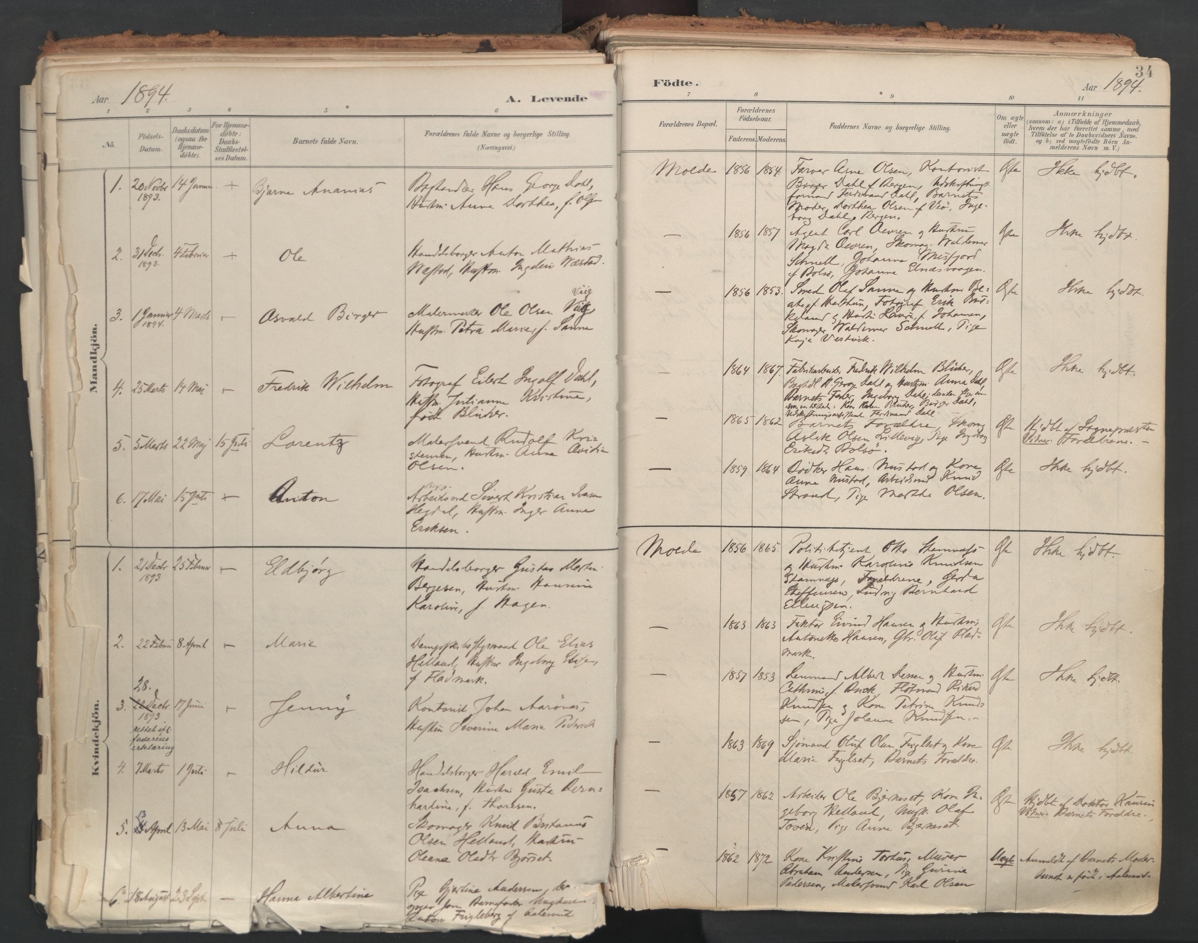Ministerialprotokoller, klokkerbøker og fødselsregistre - Møre og Romsdal, AV/SAT-A-1454/558/L0692: Parish register (official) no. 558A06, 1887-1971, p. 34