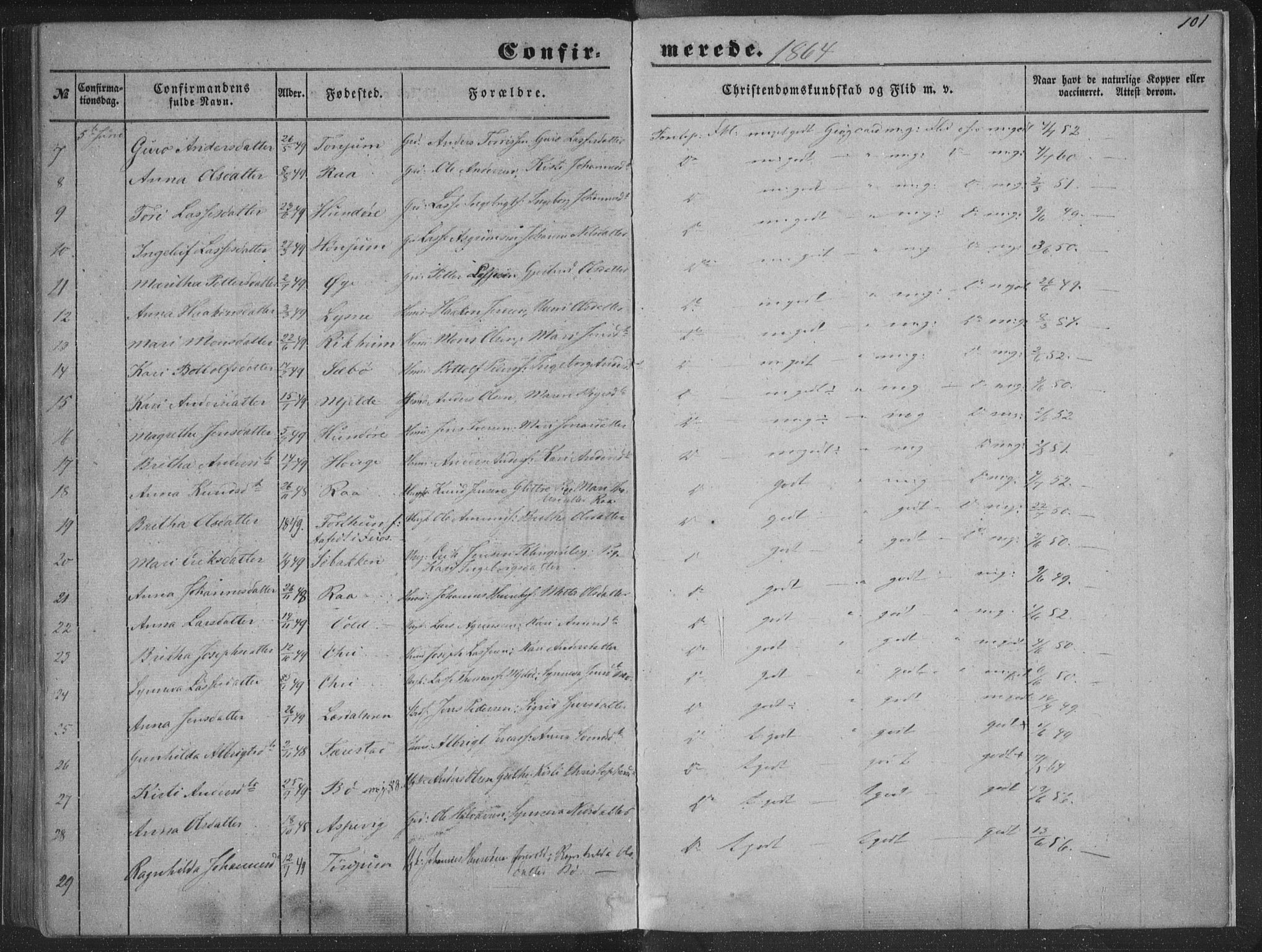 Lærdal sokneprestembete, AV/SAB-A-81201: Parish register (official) no. A 13, 1847-1864, p. 101