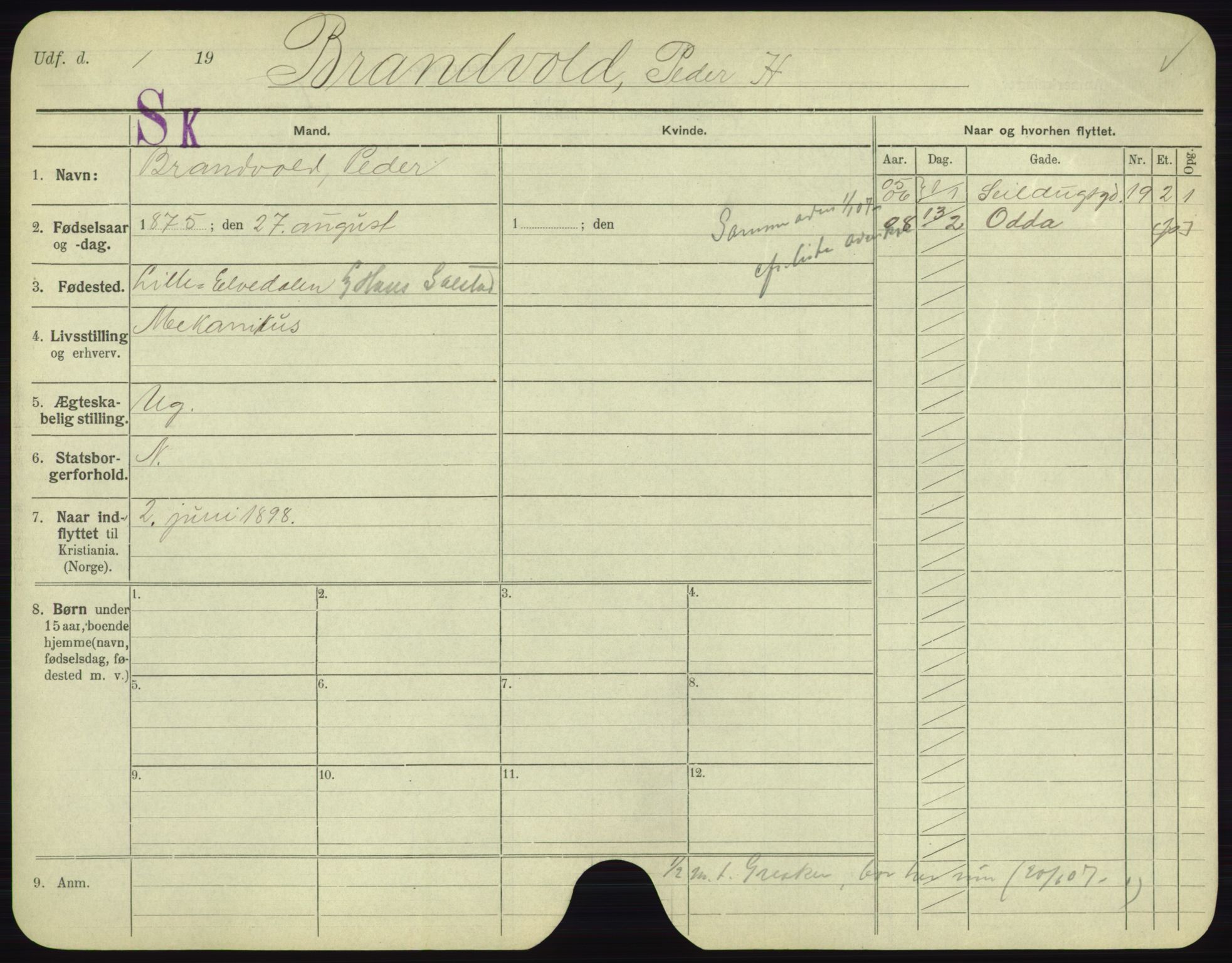 Oslo folkeregister, Registerkort, AV/SAO-A-11715/F/Fa/Fac/L0002: Menn, 1906-1914, p. 209a