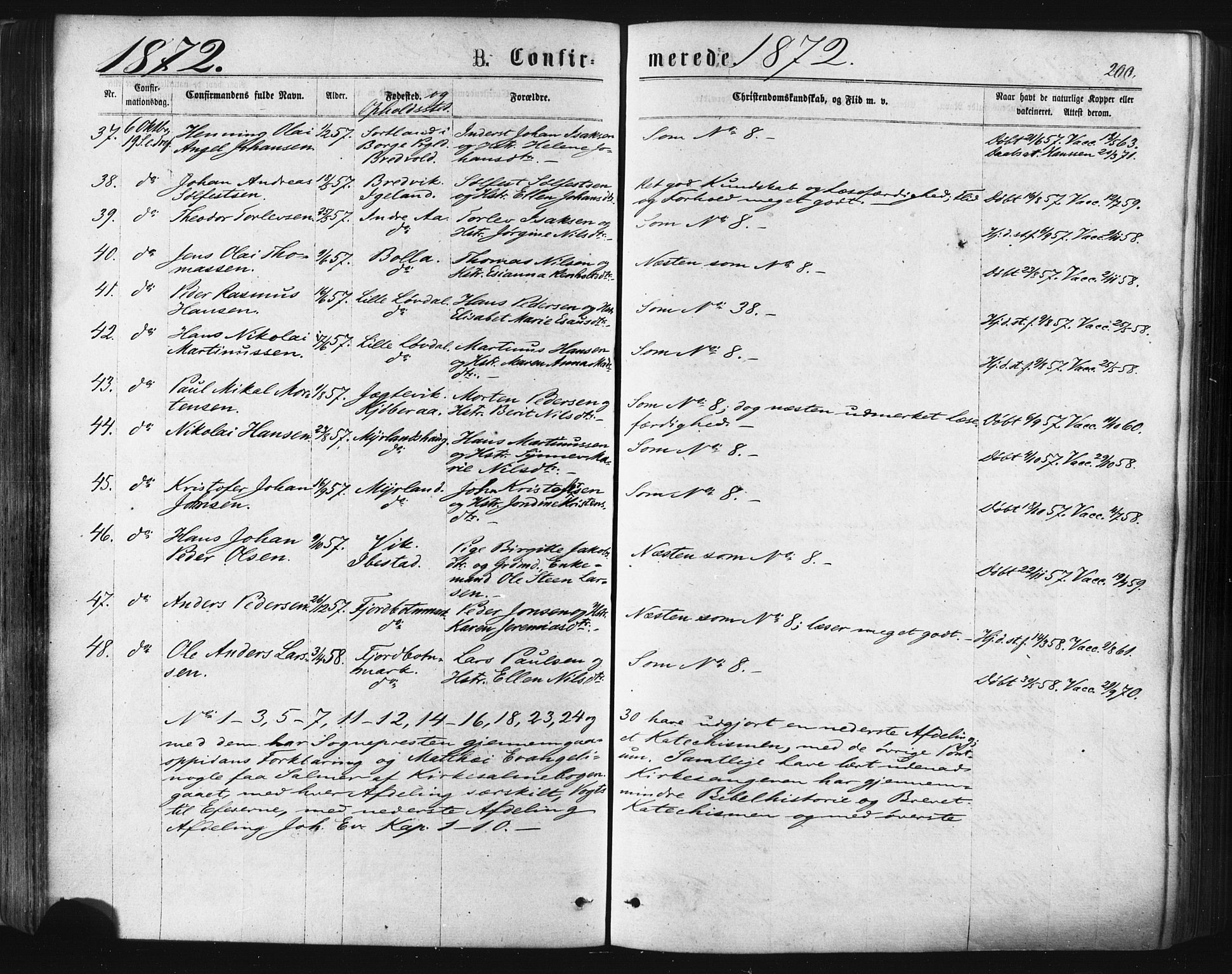 Ibestad sokneprestembete, SATØ/S-0077/H/Ha/Haa/L0010kirke: Parish register (official) no. 10, 1869-1879, p. 200
