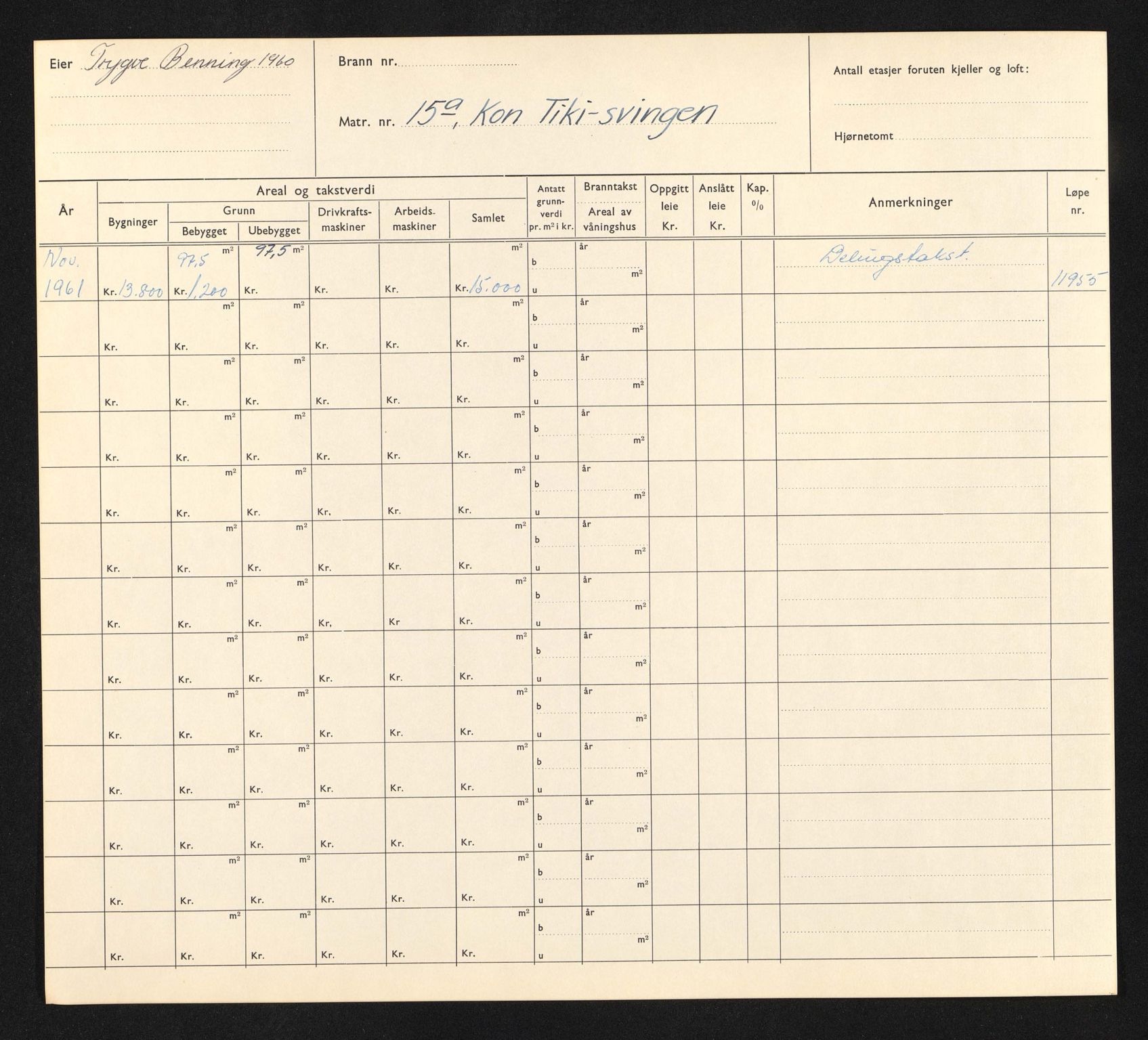 Stavanger kommune. Skattetakstvesenet, BYST/A-0440/F/Fa/Faa/L0025/0007: Skattetakstkort / Kon Tiki-svingen 12a - 33a