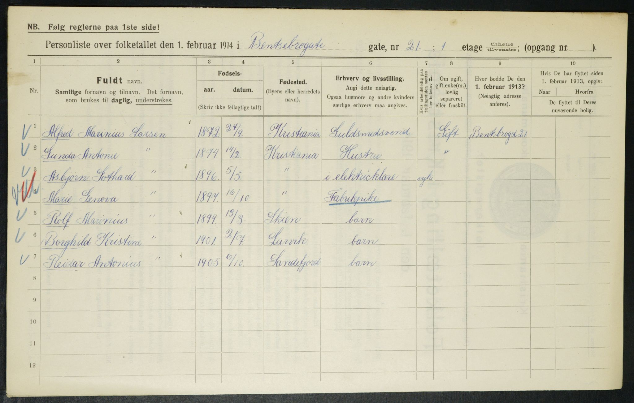 OBA, Municipal Census 1914 for Kristiania, 1914, p. 3487