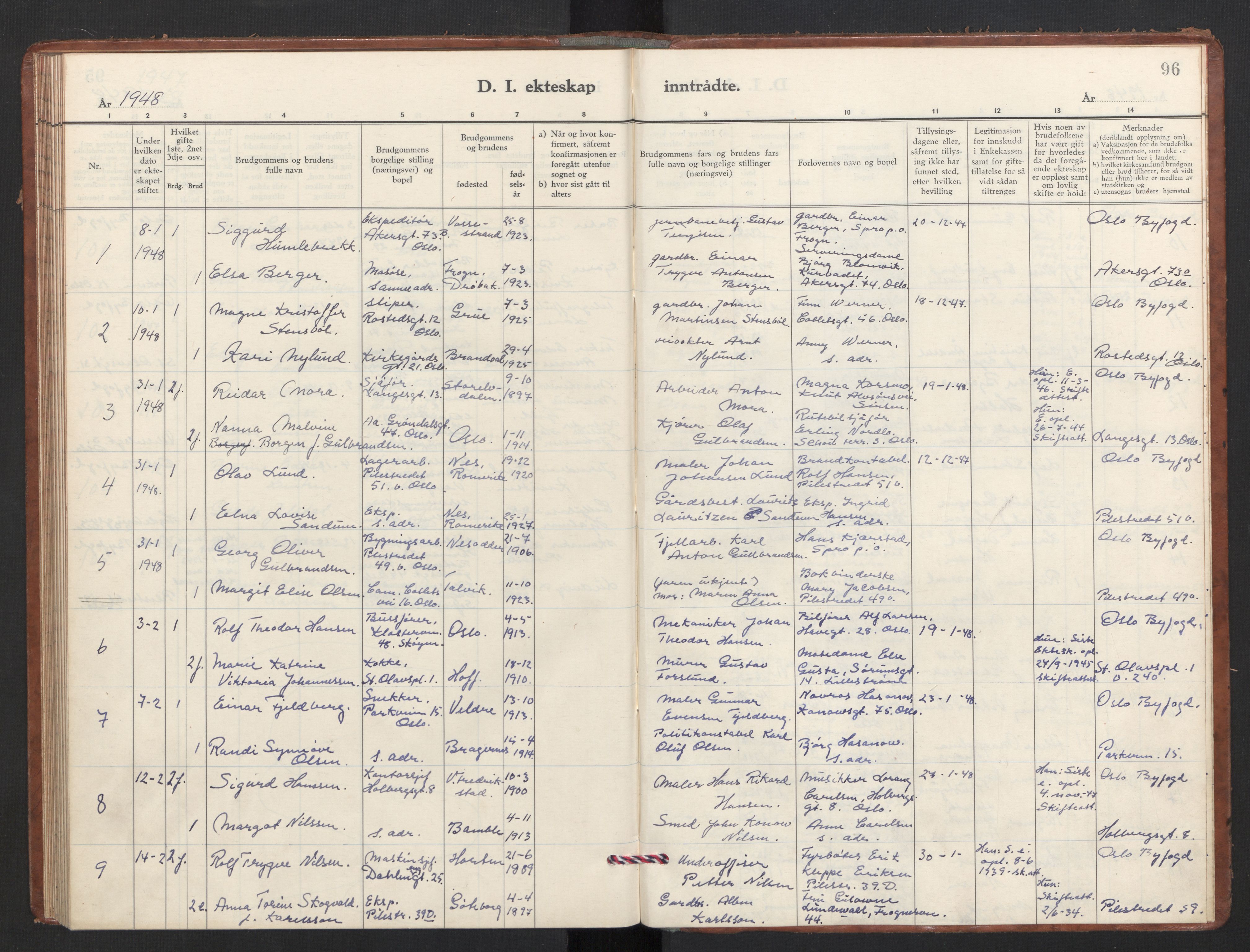 Trefoldighet prestekontor Kirkebøker, AV/SAO-A-10882/F/Fg/L0003: Parish register (official) no. VII 3, 1940-1948, p. 96