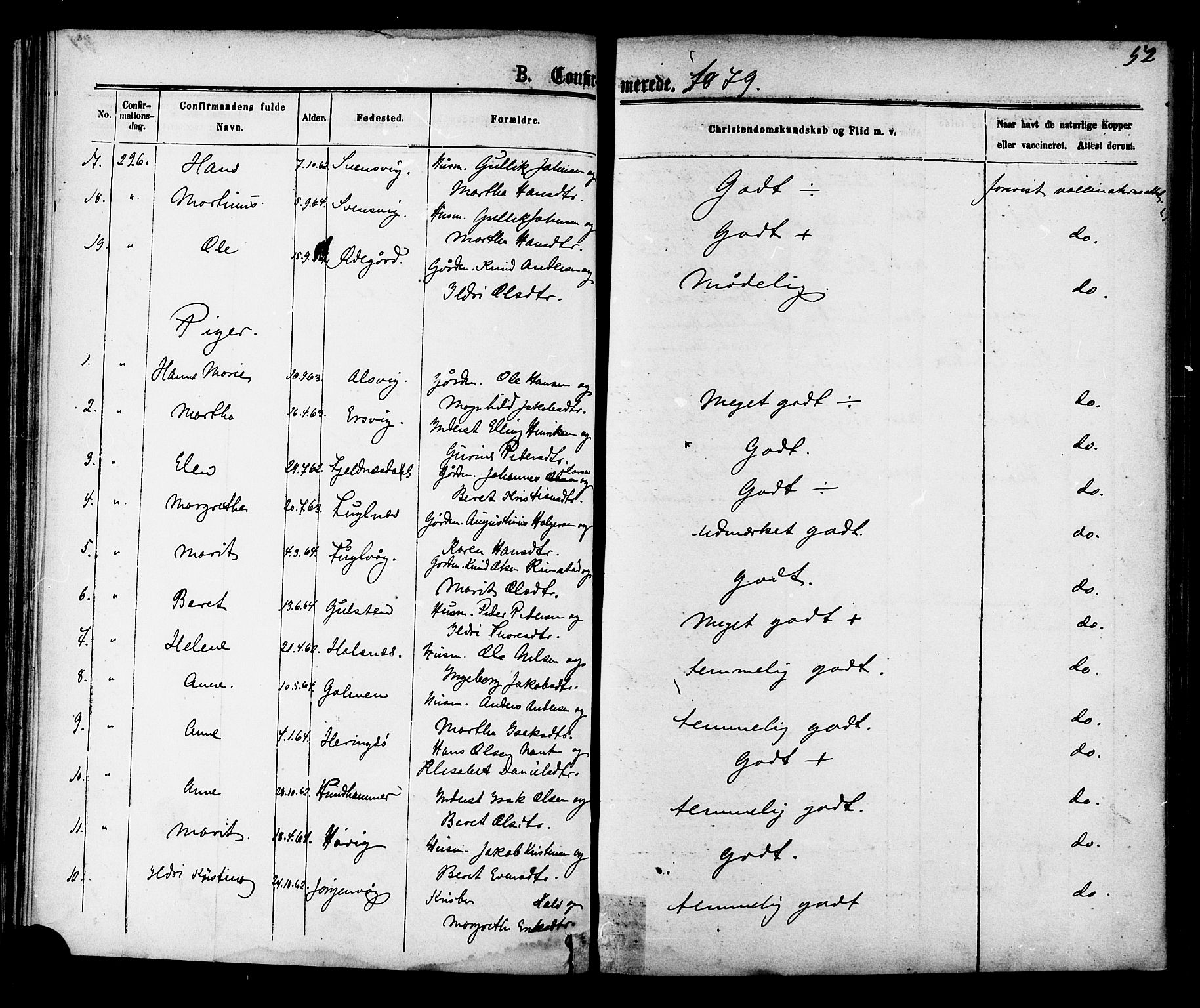 Ministerialprotokoller, klokkerbøker og fødselsregistre - Møre og Romsdal, AV/SAT-A-1454/577/L0895: Parish register (official) no. 577A02, 1875-1879, p. 52