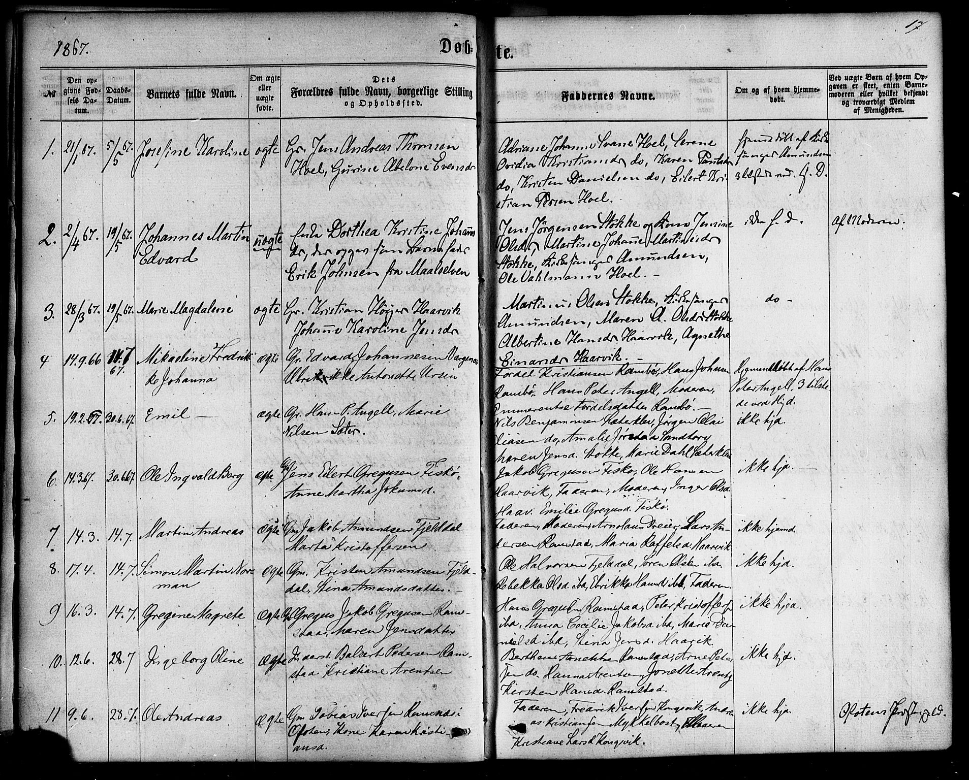 Ministerialprotokoller, klokkerbøker og fødselsregistre - Nordland, AV/SAT-A-1459/865/L0923: Parish register (official) no. 865A01, 1864-1884, p. 17