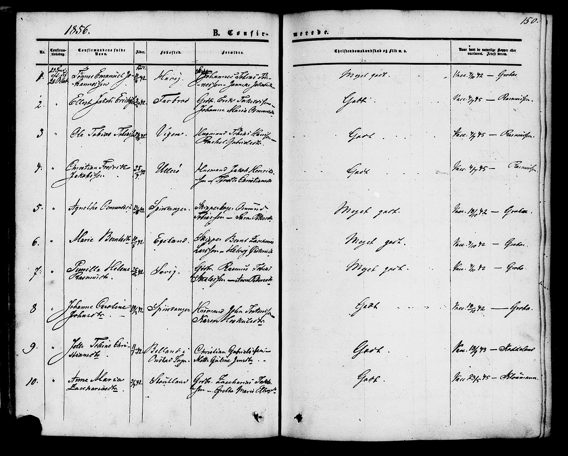 Herad sokneprestkontor, SAK/1111-0018/F/Fa/Fab/L0004: Parish register (official) no. A 4, 1853-1885, p. 150