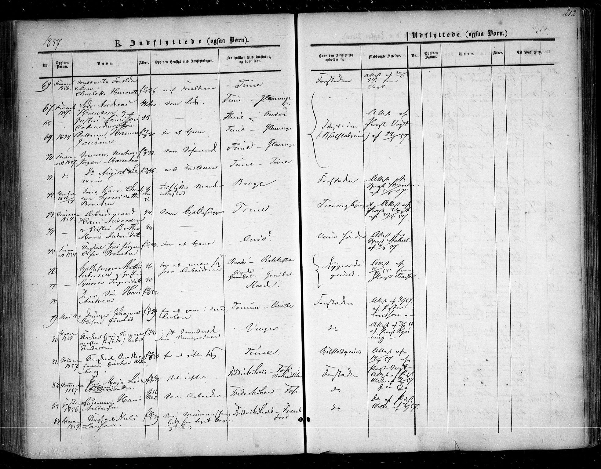 Glemmen prestekontor Kirkebøker, SAO/A-10908/F/Fa/L0007: Parish register (official) no. 7, 1853-1862, p. 212