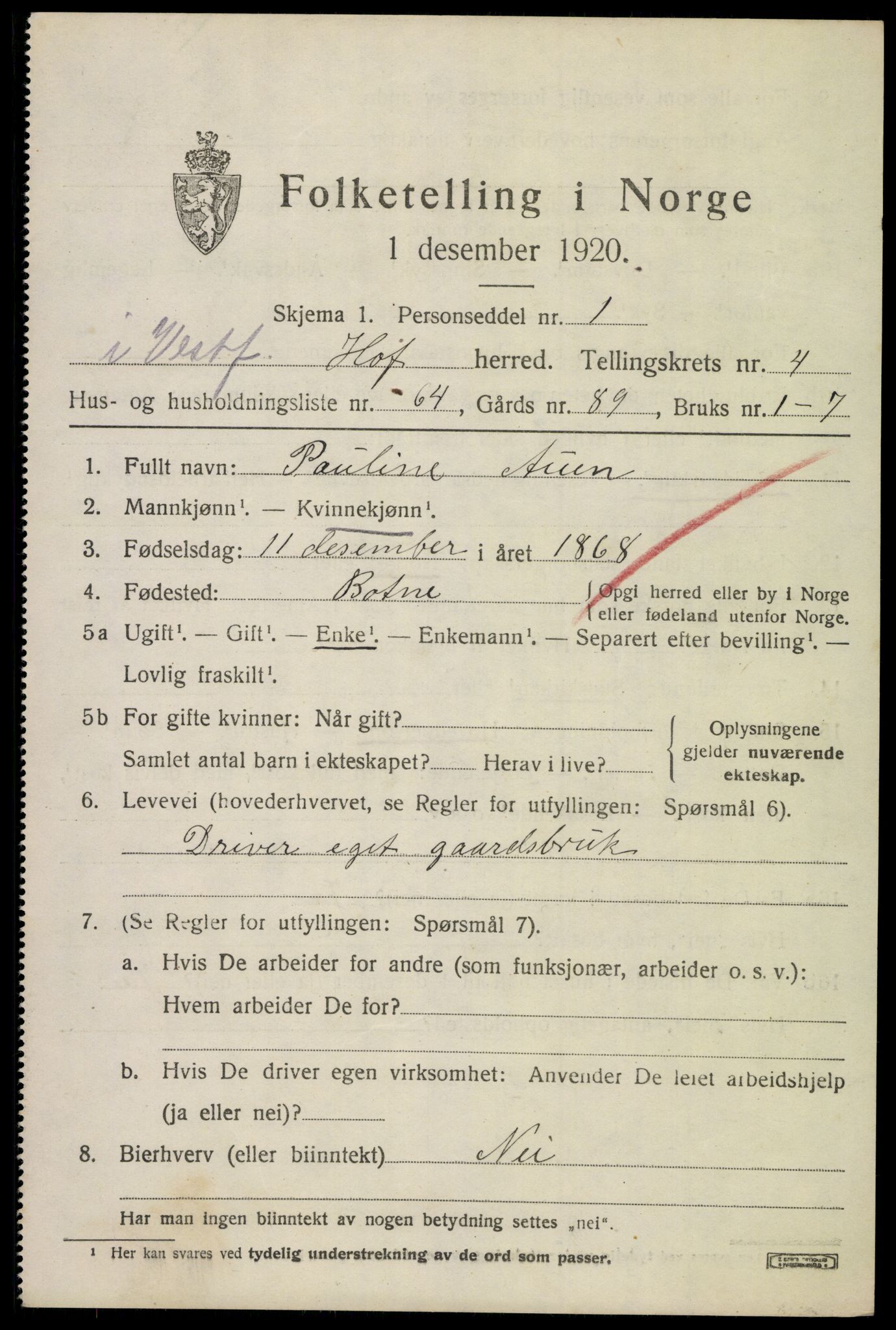 SAKO, 1920 census for Hof, 1920, p. 5571