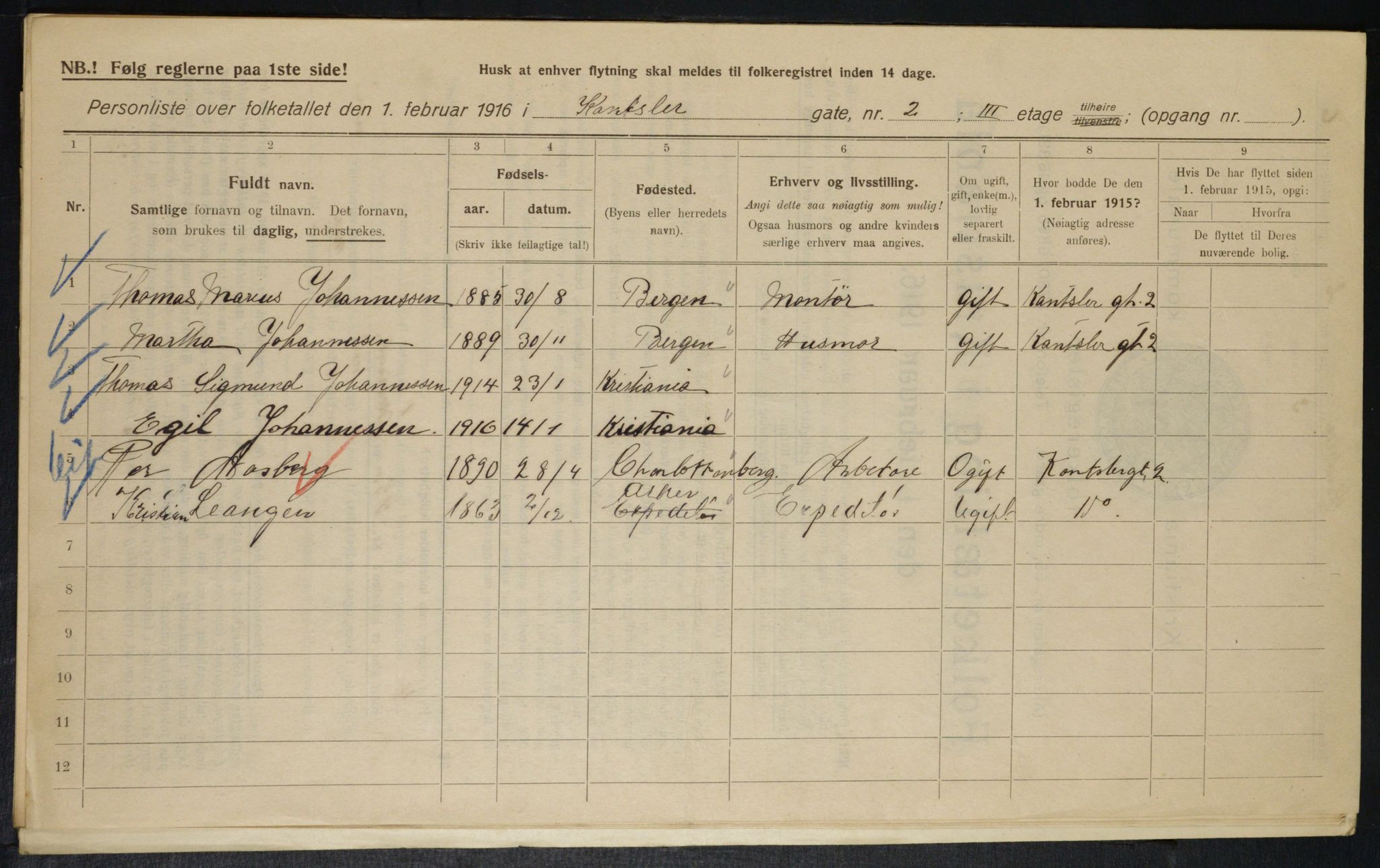 OBA, Municipal Census 1916 for Kristiania, 1916, p. 49097