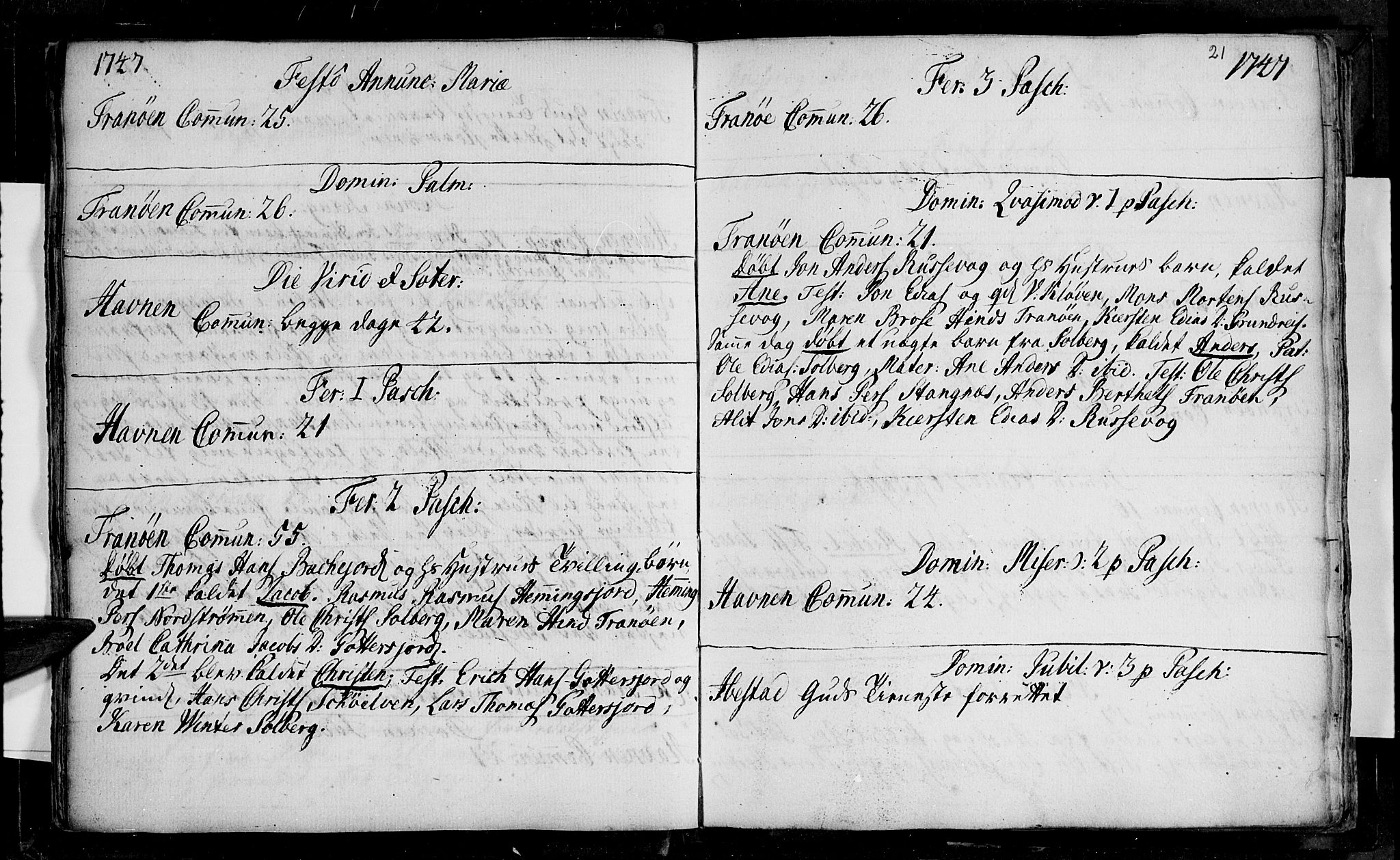 Ibestad sokneprestembete, AV/SATØ-S-0077/H/Ha/Haa/L0001kirke: Parish register (official) no. 1, 1744-1757, p. 21