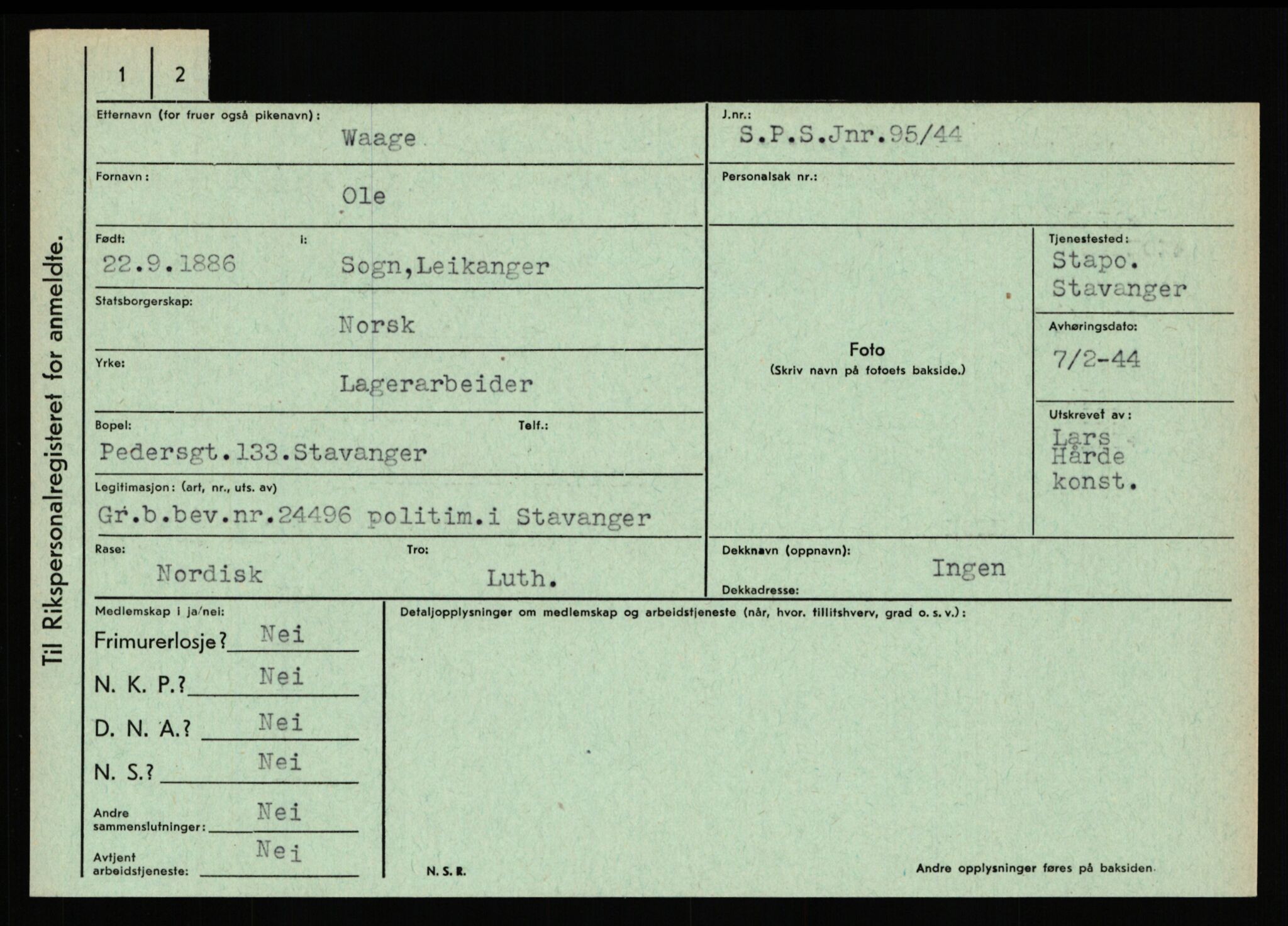 Statspolitiet - Hovedkontoret / Osloavdelingen, AV/RA-S-1329/C/Ca/L0016: Uberg - Øystese, 1943-1945, p. 1571