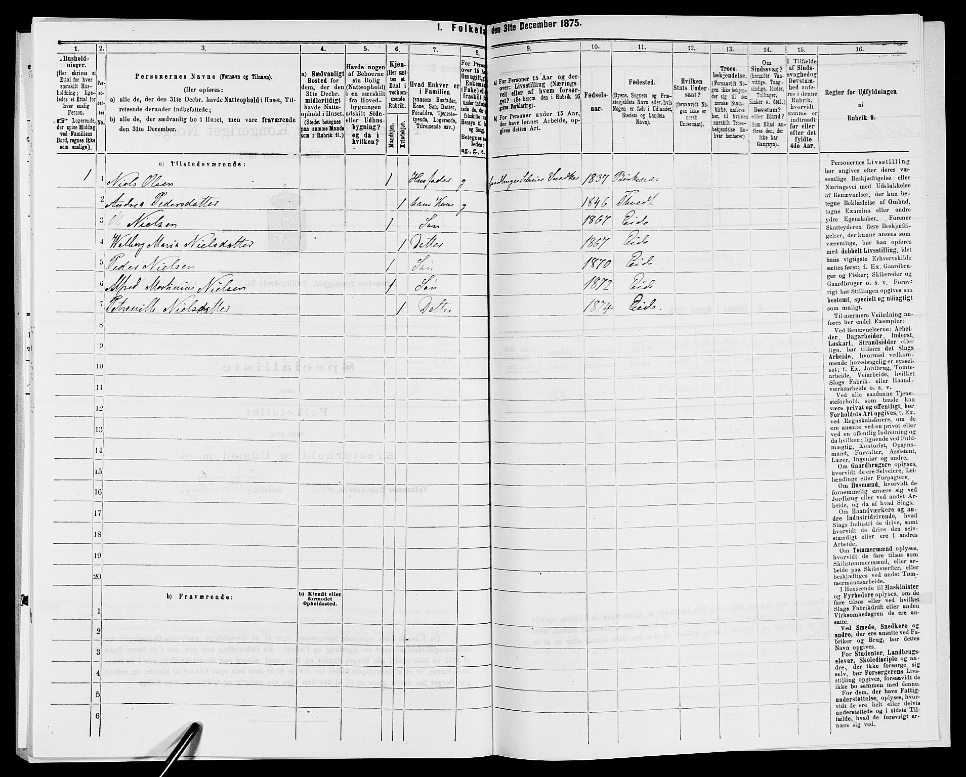 SAK, 1875 census for 0924P Homedal, 1875, p. 305