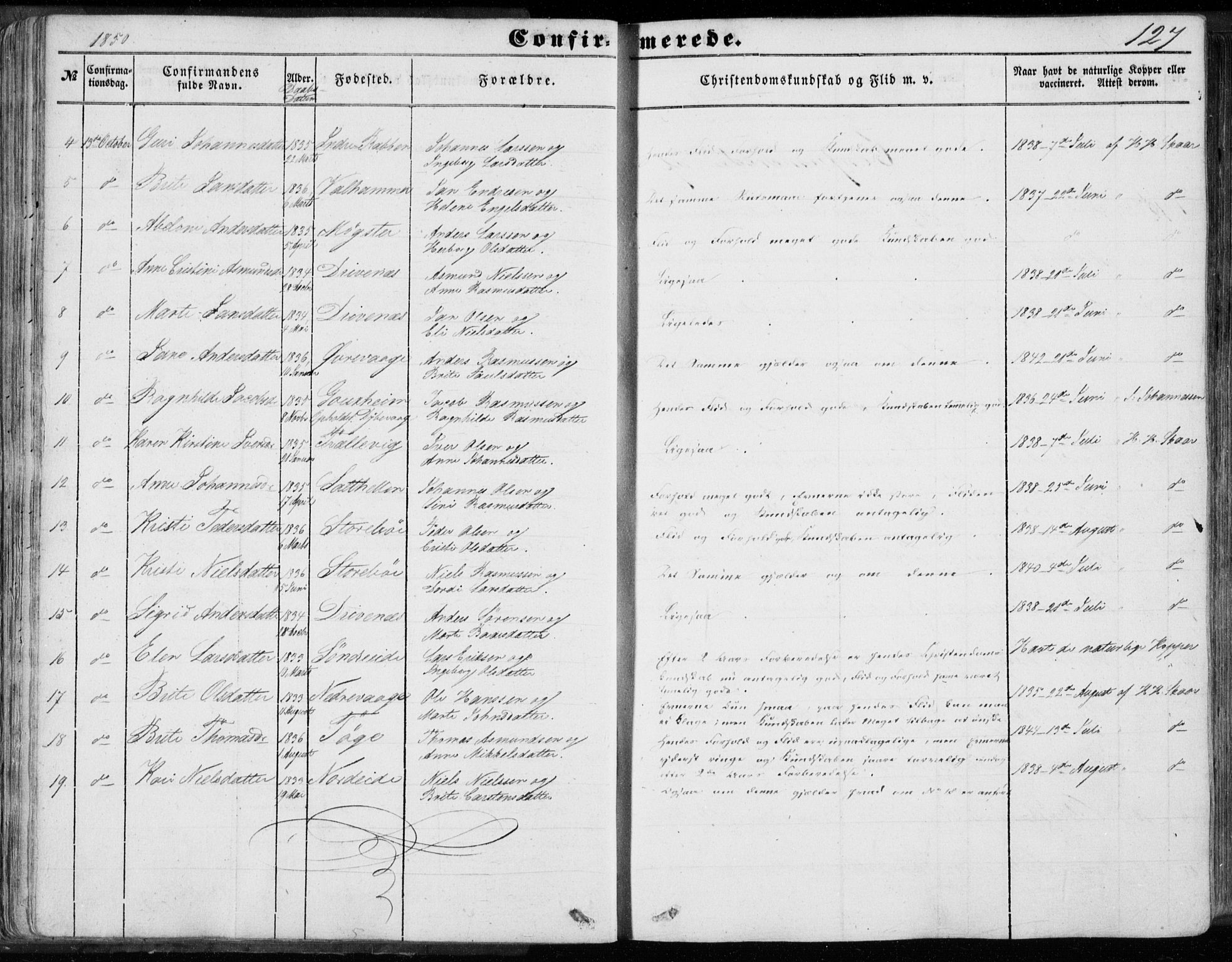 Sund sokneprestembete, AV/SAB-A-99930: Parish register (official) no. A 14, 1850-1866, p. 127