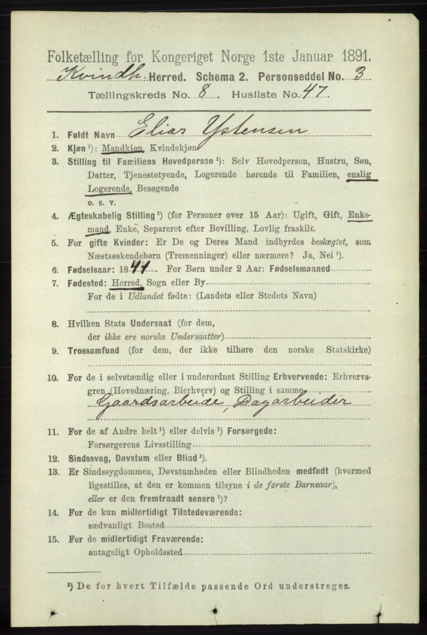 RA, 1891 census for 1224 Kvinnherad, 1891, p. 3252