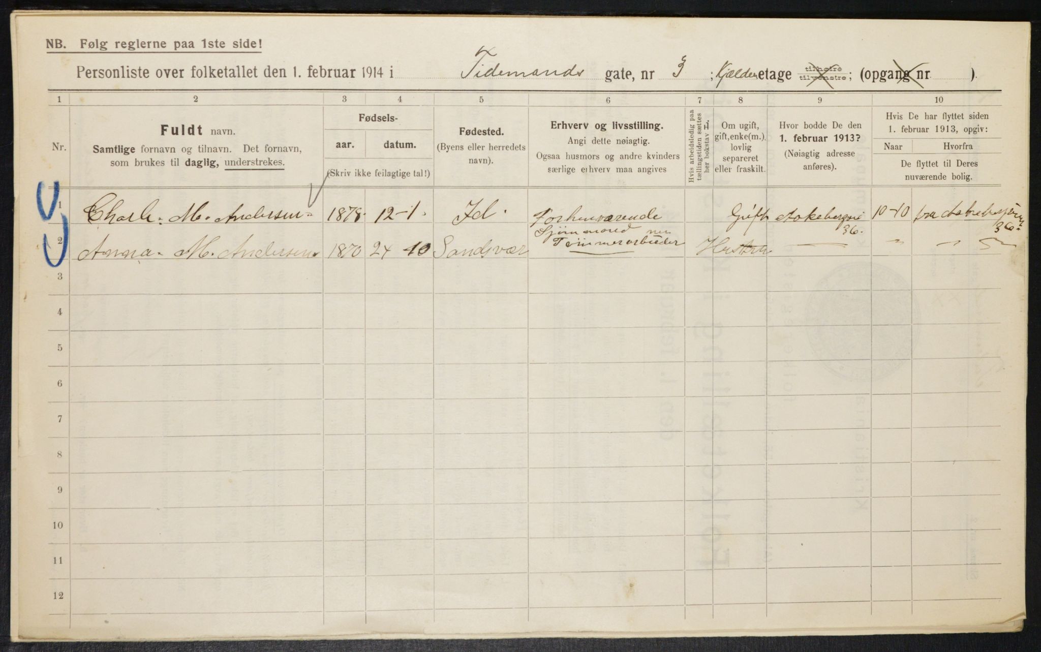 OBA, Municipal Census 1914 for Kristiania, 1914, p. 112256