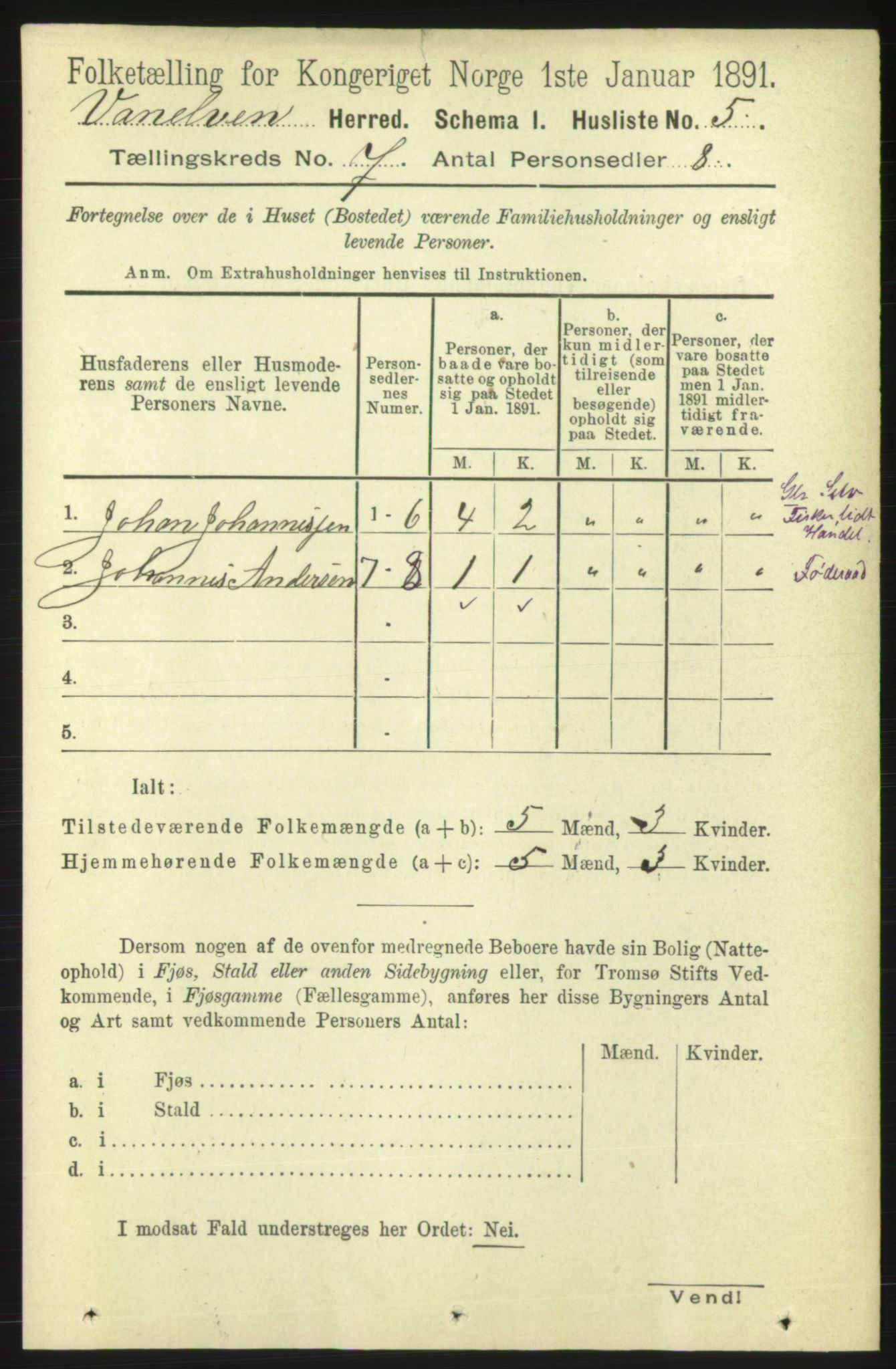 RA, 1891 census for 1511 Vanylven, 1891, p. 3099