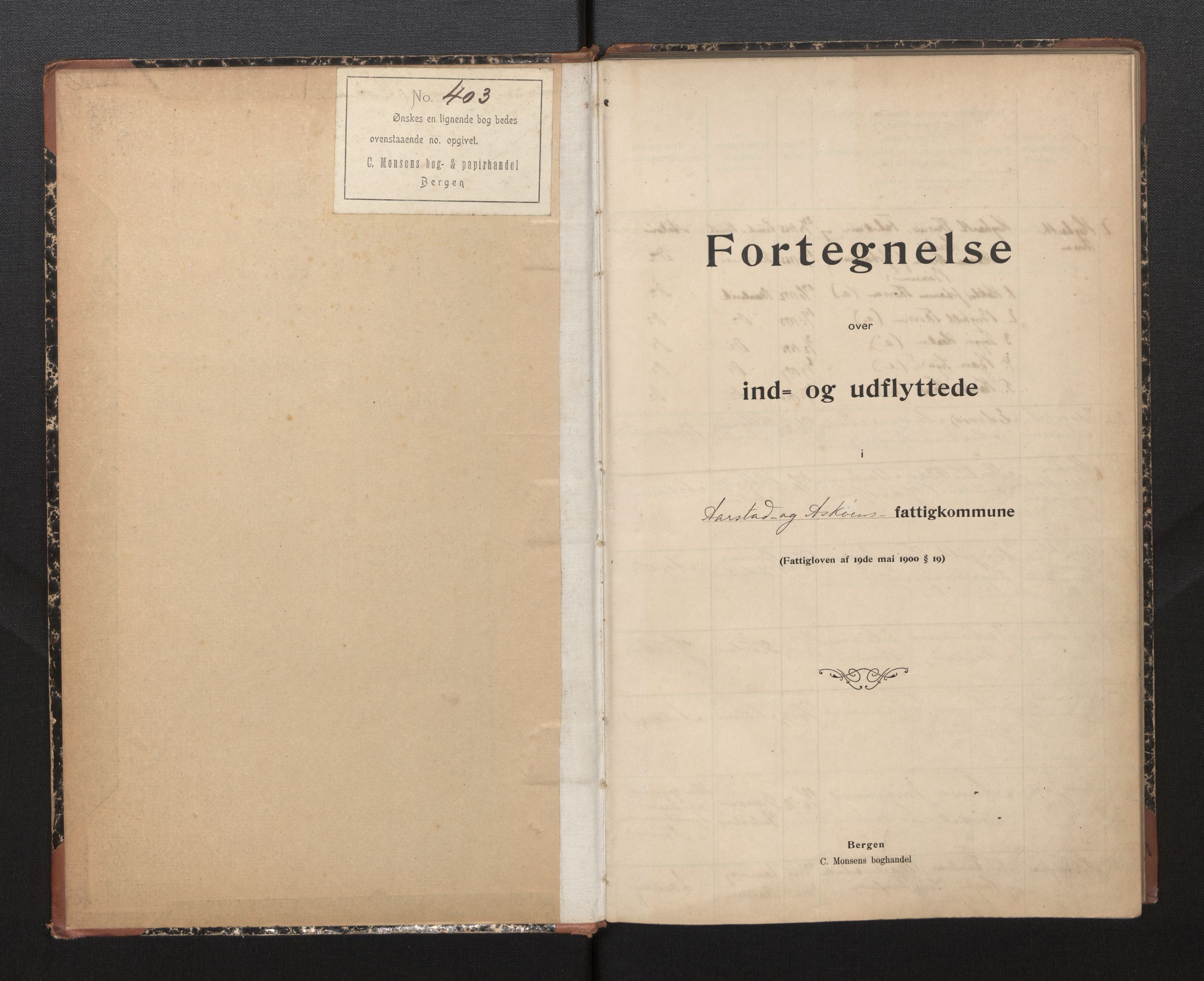 Lensmannen i Årstad, AV/SAB-A-36201/0020/L0001: Protokoll over inn- og utflytte, 1901-1911