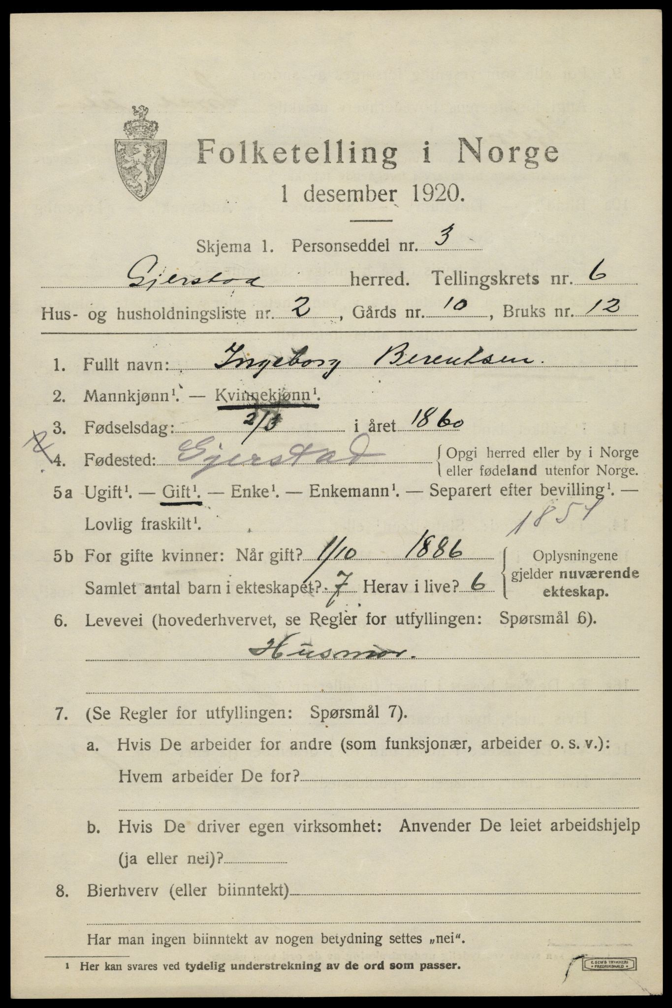 SAK, 1920 census for Gjerstad, 1920, p. 3823