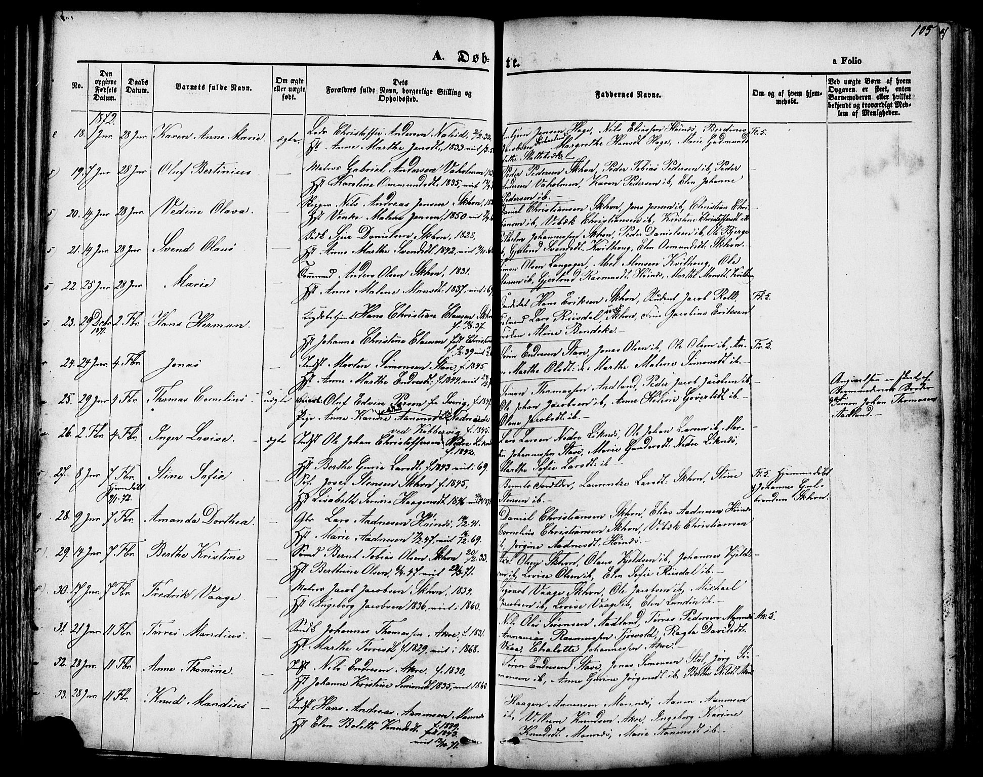 Skudenes sokneprestkontor, SAST/A -101849/H/Ha/Haa/L0006: Parish register (official) no. A 4, 1864-1881, p. 105