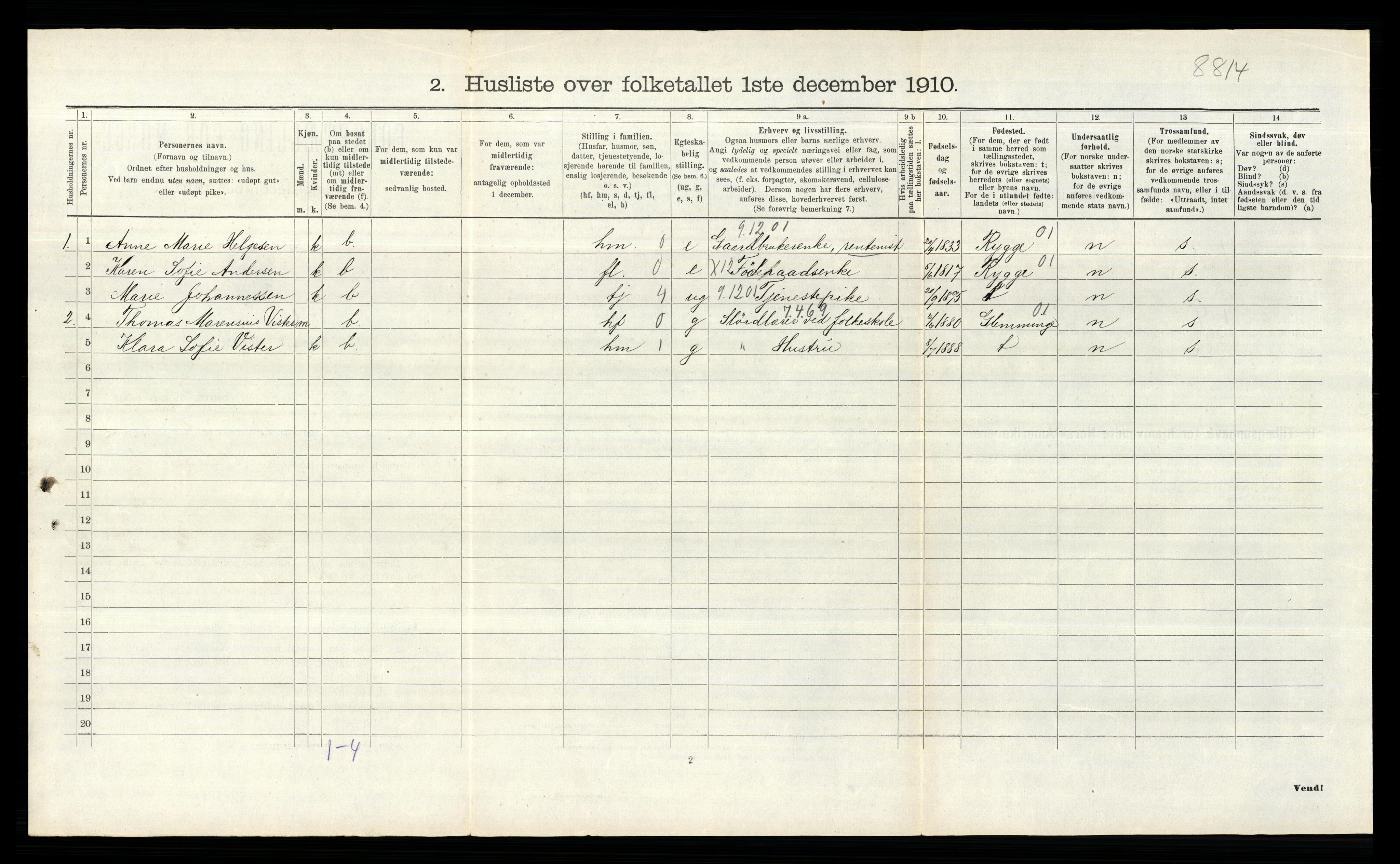 RA, 1910 census for Onsøy, 1910, p. 694