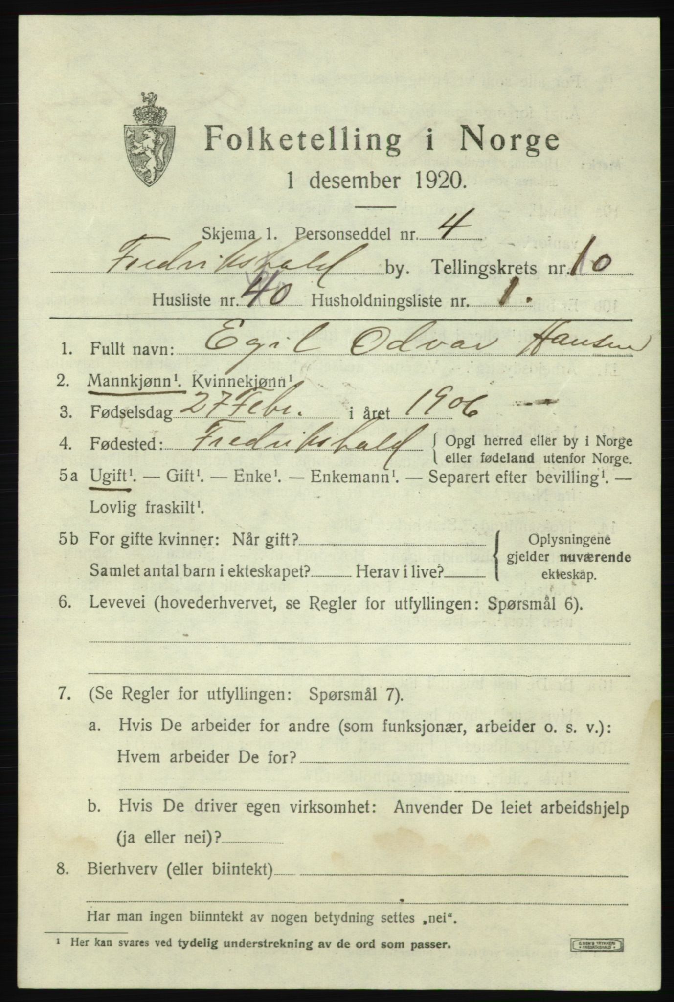 SAO, 1920 census for Fredrikshald, 1920, p. 18609
