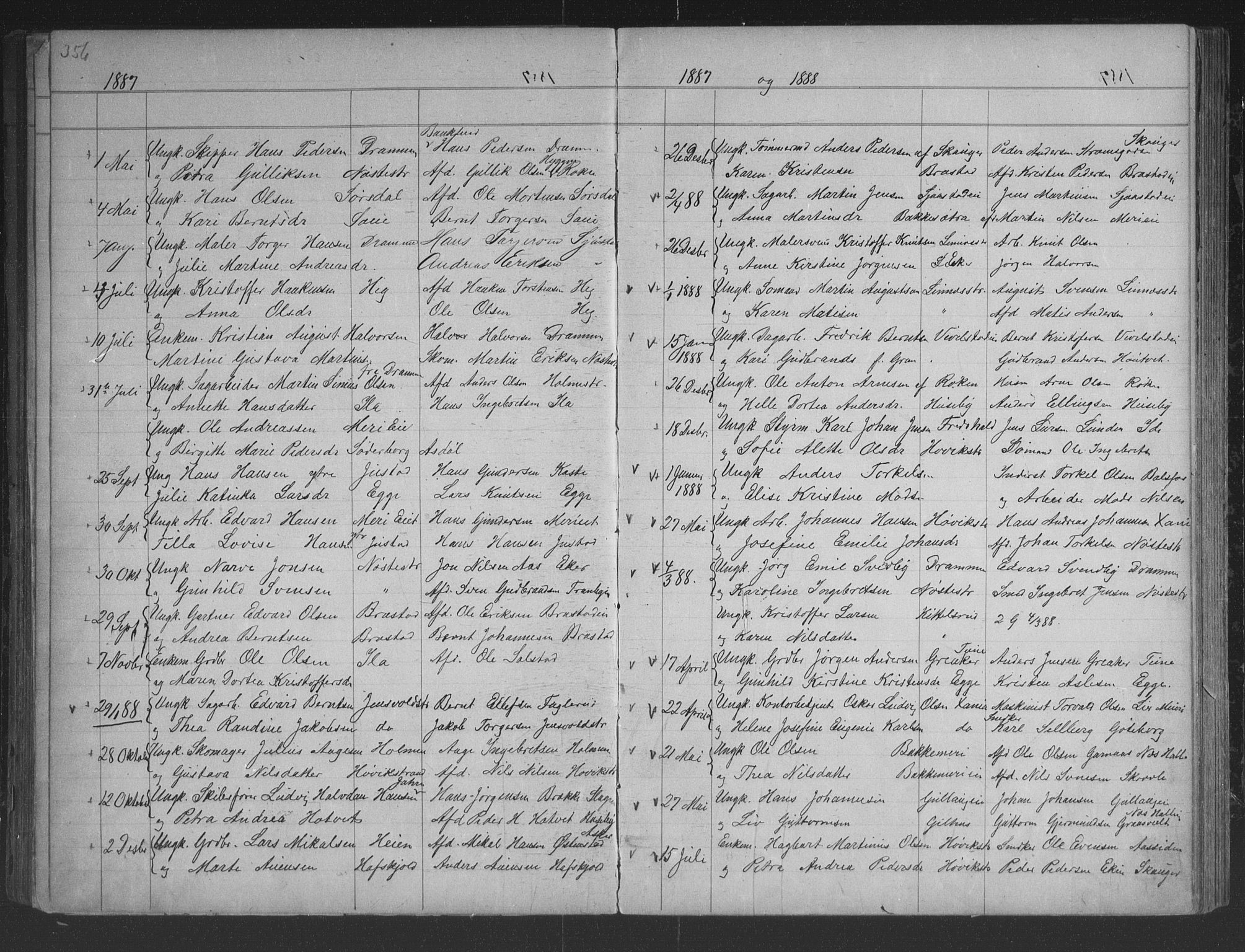 Lier kirkebøker, AV/SAKO-A-230/G/Gb/L0001: Parish register (copy) no. II 1, 1874-1898, p. 356-357