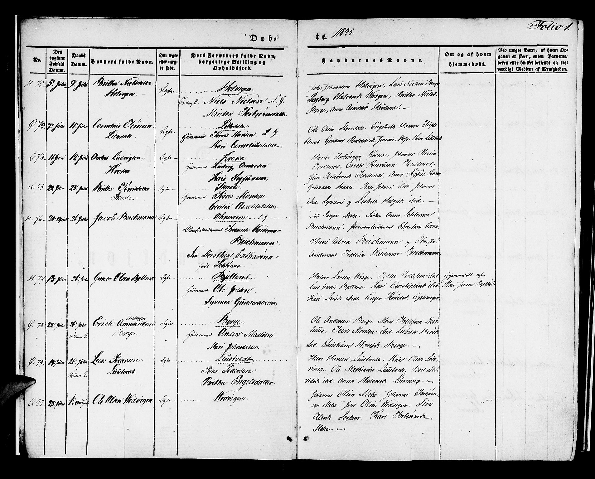 Kvinnherad sokneprestembete, SAB/A-76401/H/Haa: Parish register (official) no. A 6, 1835-1843, p. 1