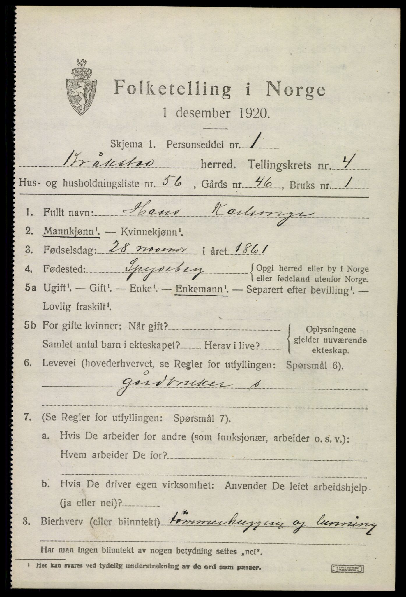 SAO, 1920 census for Kråkstad, 1920, p. 4791