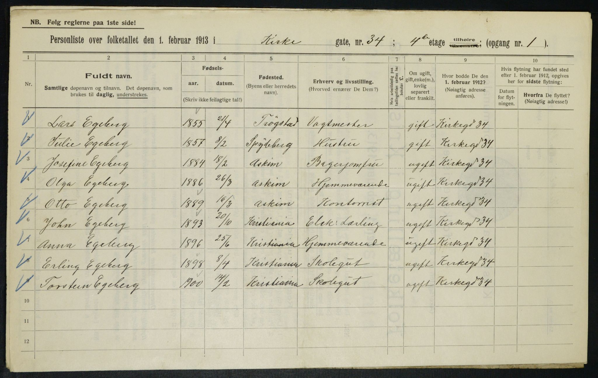 OBA, Municipal Census 1913 for Kristiania, 1913, p. 49727