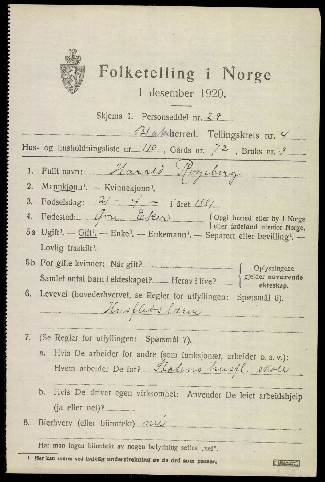 SAO, 1920 census for Blaker, 1920, p. 4599