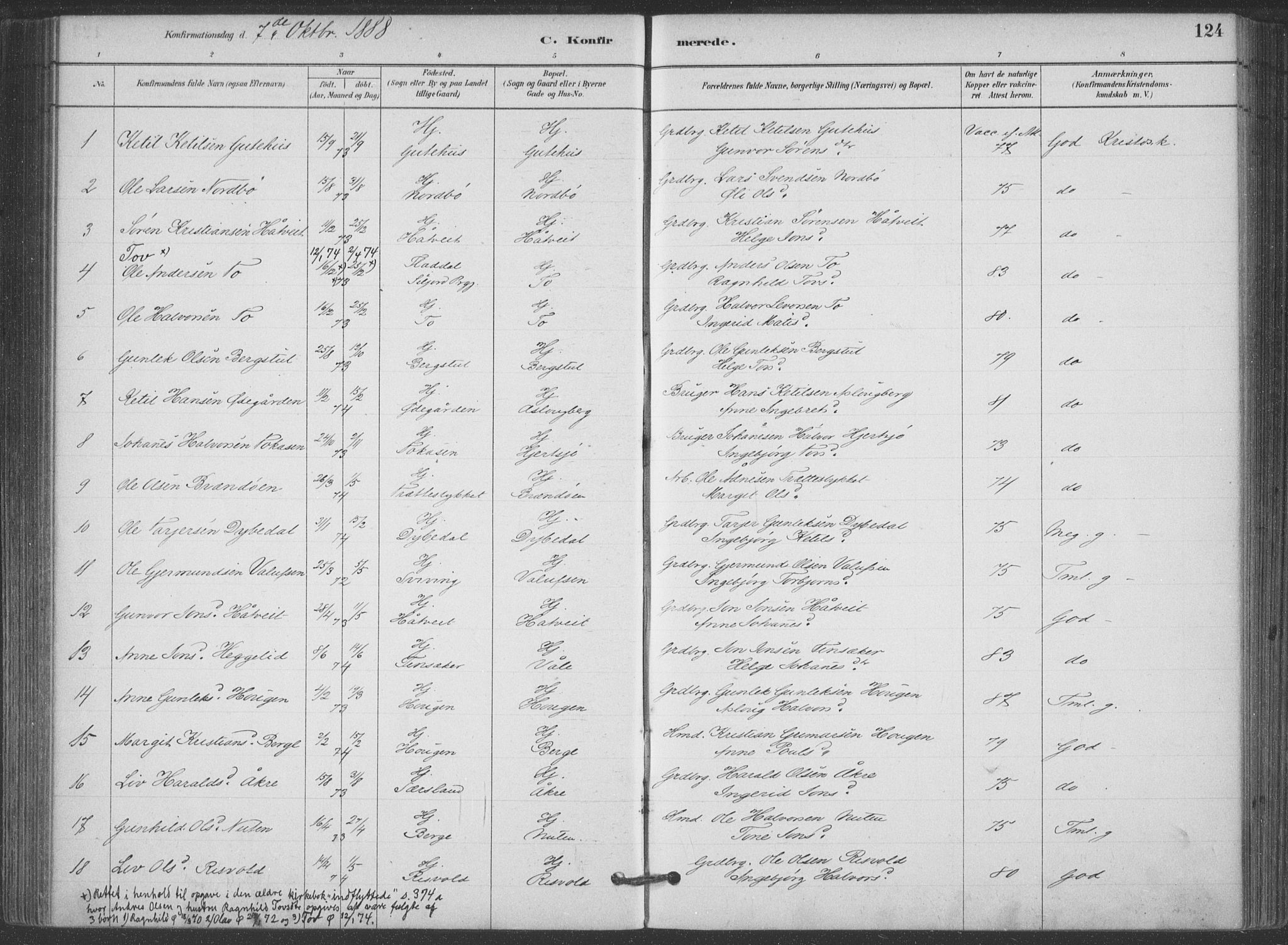 Hjartdal kirkebøker, SAKO/A-270/F/Fa/L0010: Parish register (official) no. I 10, 1880-1929, p. 124