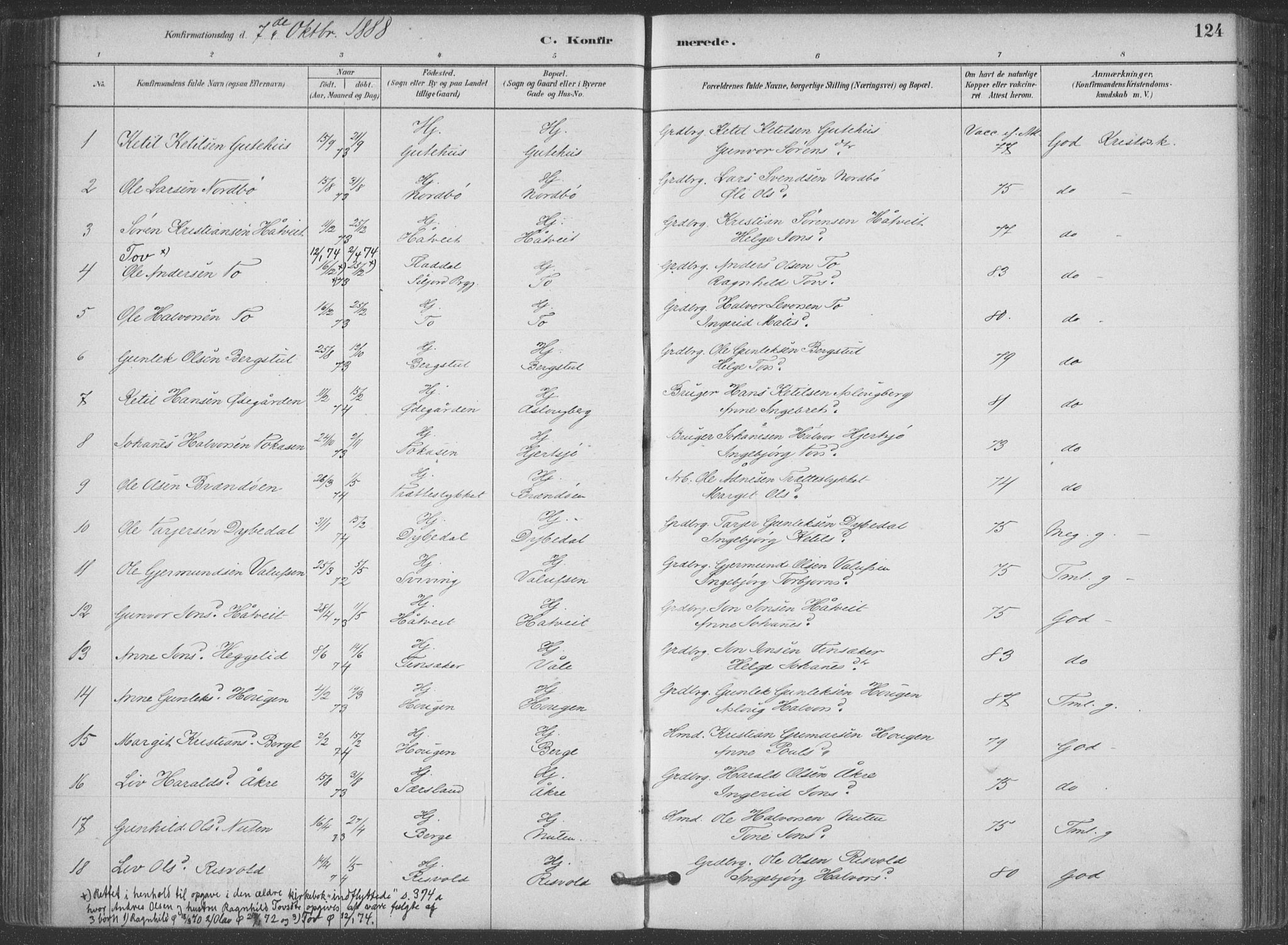 Hjartdal kirkebøker, AV/SAKO-A-270/F/Fa/L0010: Parish register (official) no. I 10, 1880-1929, p. 124