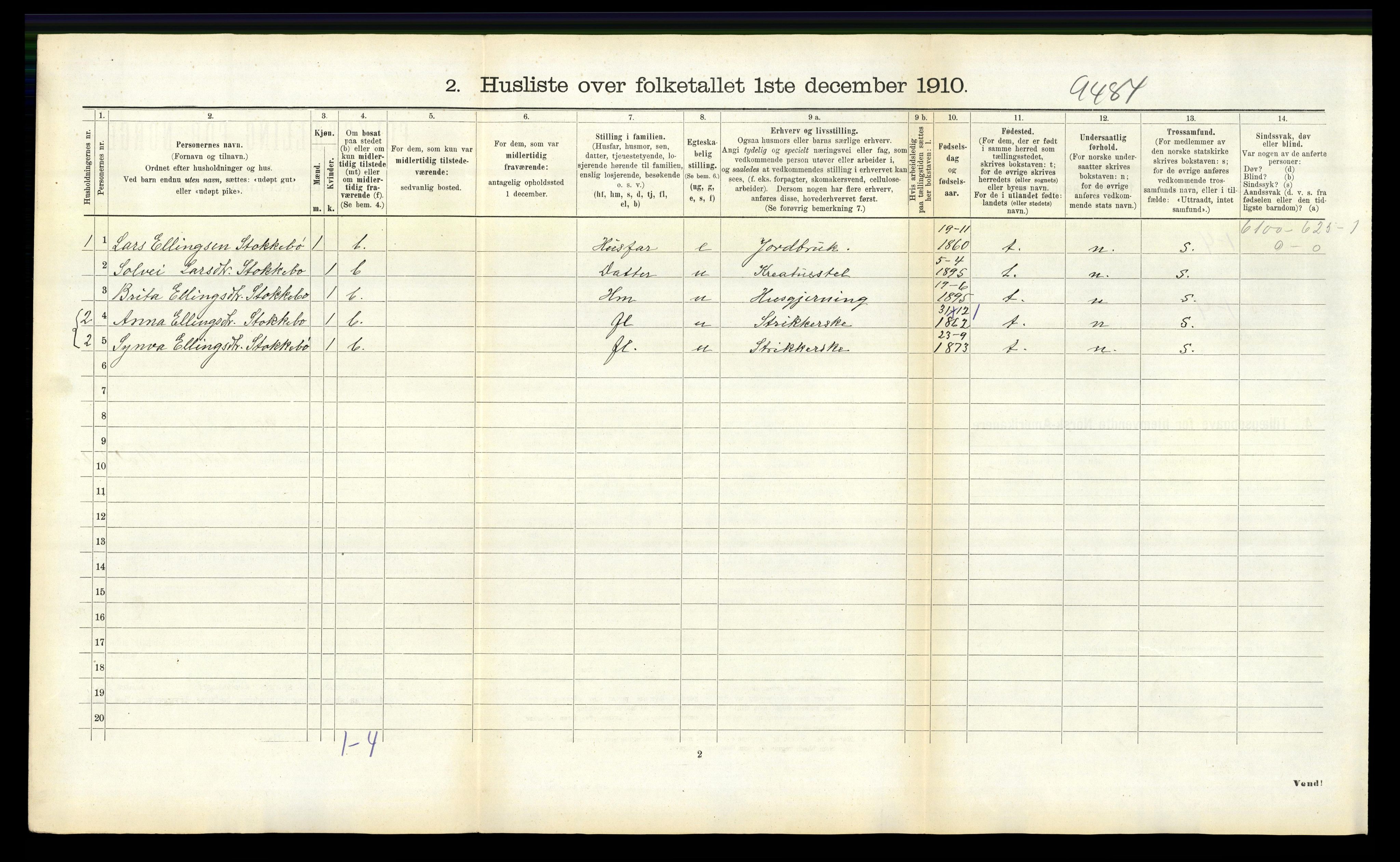 RA, 1910 census for Vik, 1910, p. 1226