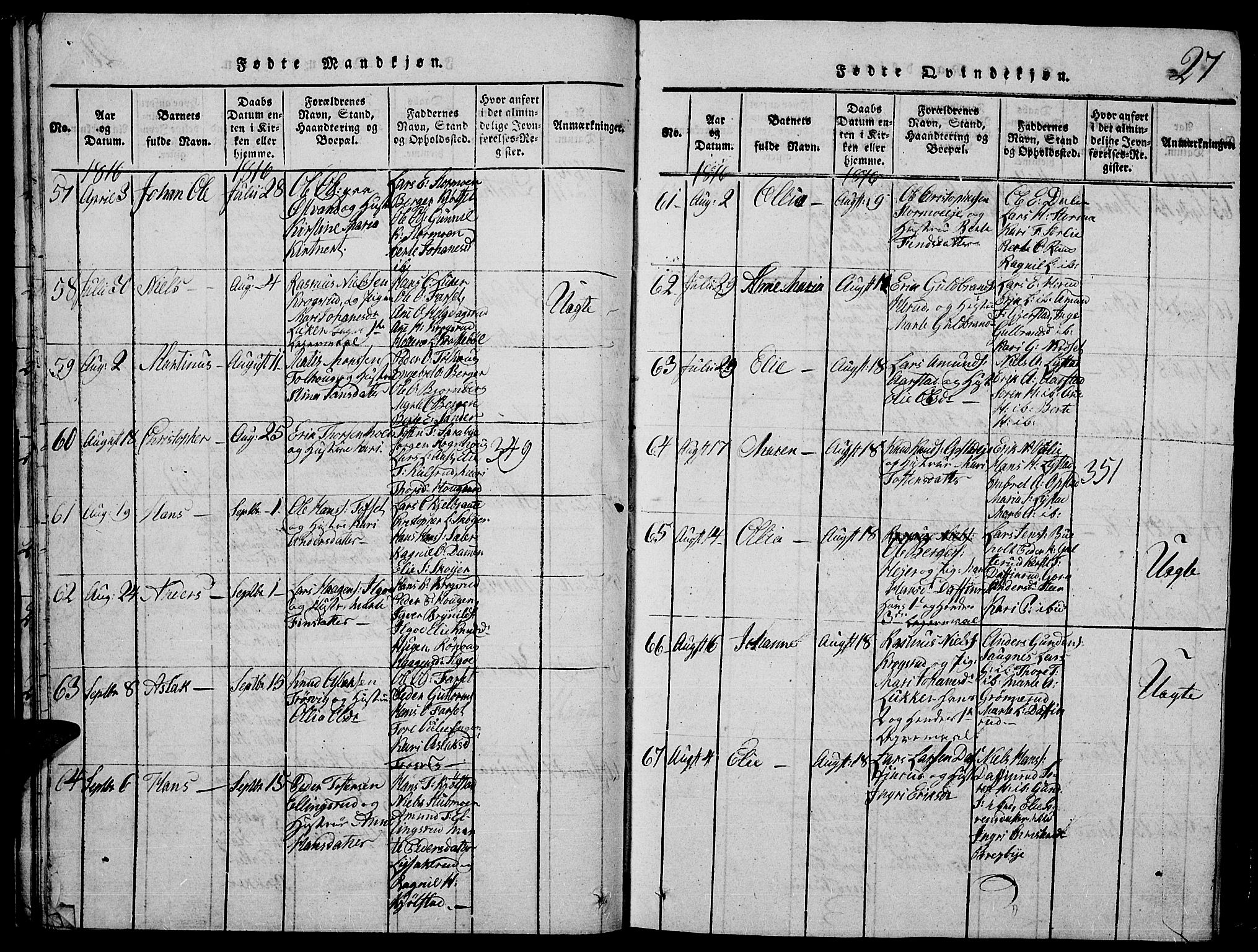 Strøm-Odalen prestekontor, AV/SAH-PREST-028/H/Ha/Hab/L0001: Parish register (copy) no. 1, 1813-1825, p. 27