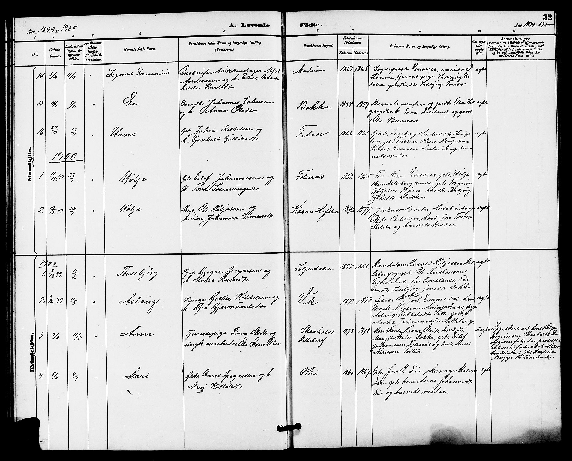 Gransherad kirkebøker, SAKO/A-267/G/Ga/L0003: Parish register (copy) no. I 3, 1887-1915, p. 32