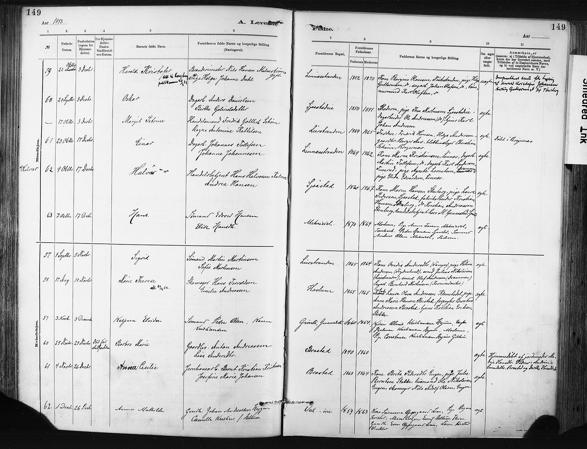 Lier kirkebøker, SAKO/A-230/F/Fa/L0015: Parish register (official) no. I 15, 1883-1894, p. 149