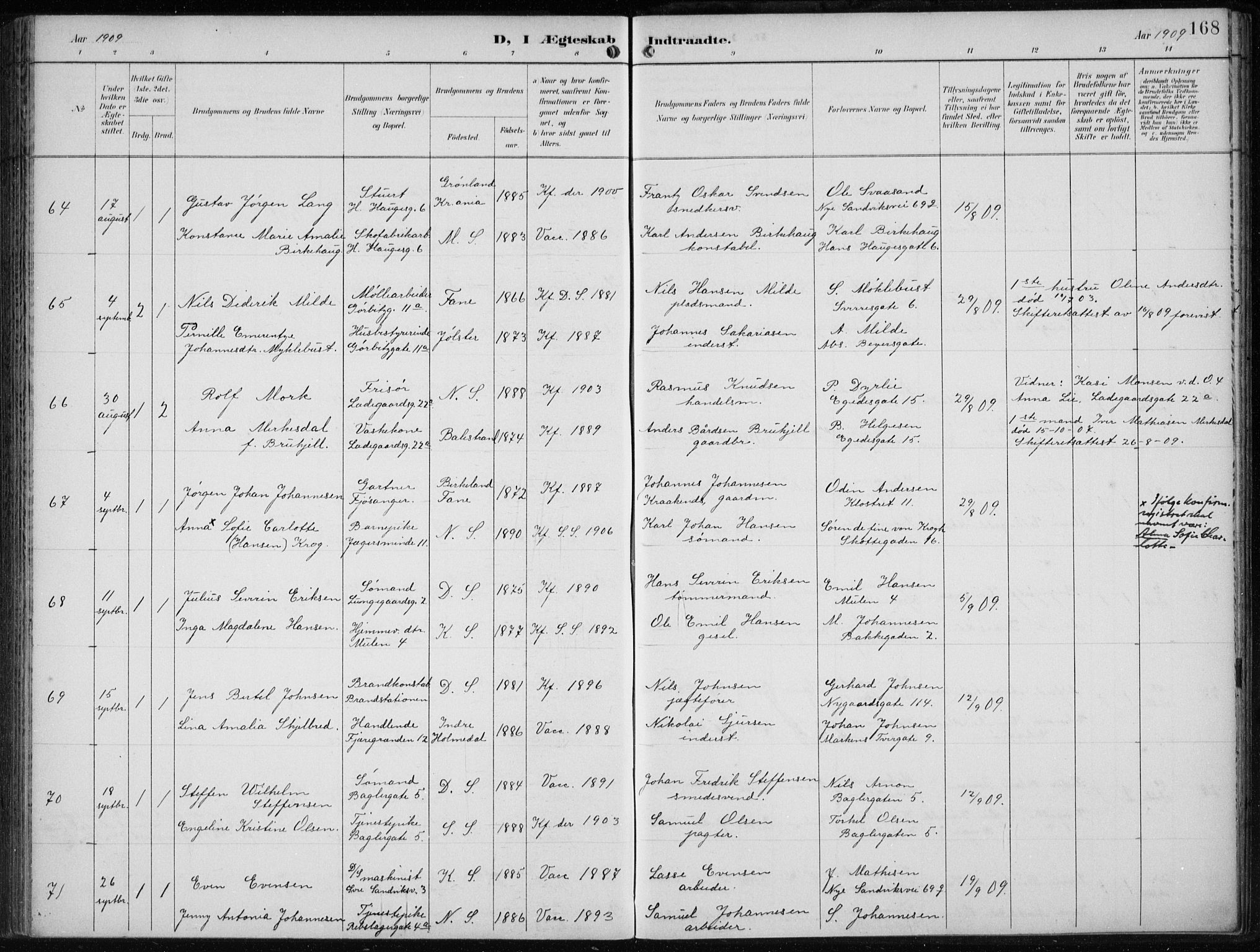 Sandviken Sokneprestembete, AV/SAB-A-77601/H/Ha/L0014: Parish register (official) no. D 1, 1896-1911, p. 168