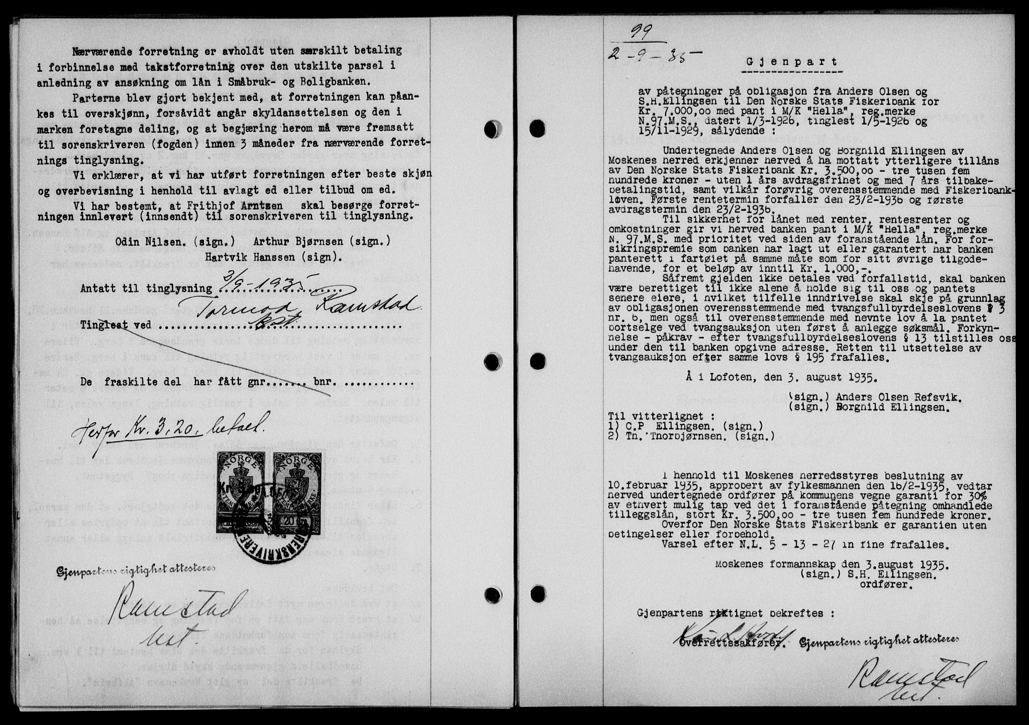 Lofoten sorenskriveri, SAT/A-0017/1/2/2C/L0032b: Mortgage book no. 32b, 1935-1935, Deed date: 02.09.1935