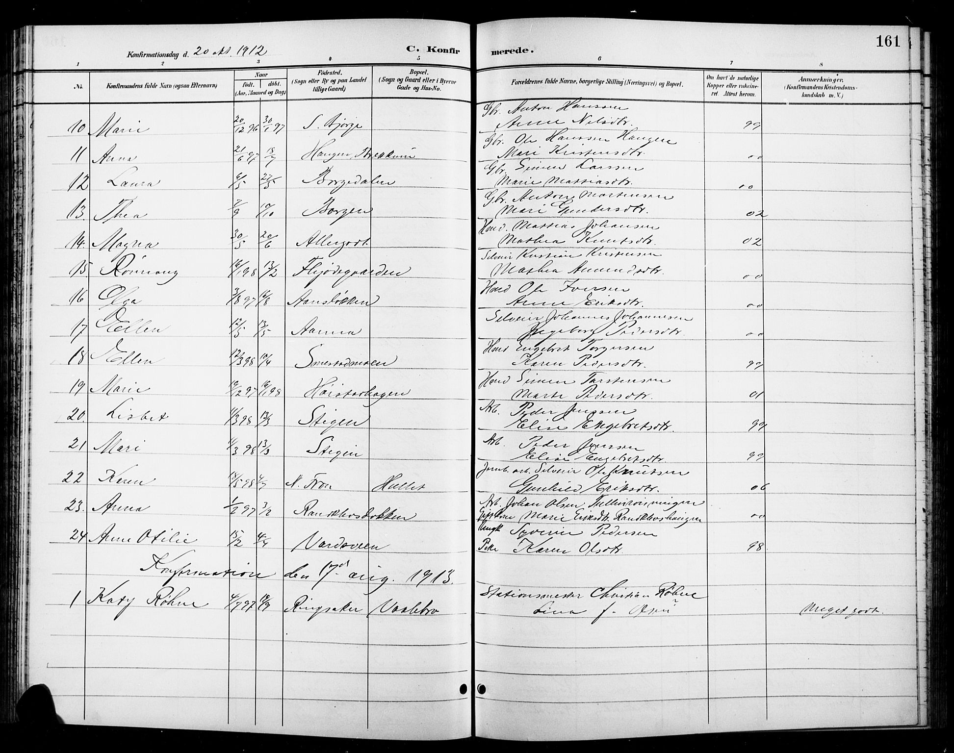 Ringebu prestekontor, SAH/PREST-082/H/Ha/Hab/L0009: Parish register (copy) no. 9, 1899-1921, p. 161