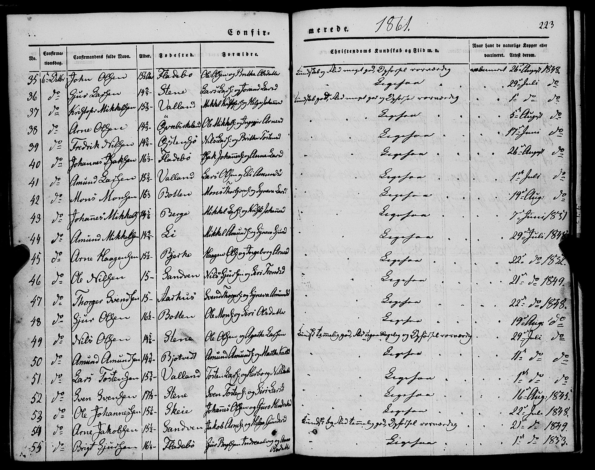 Kvam sokneprestembete, AV/SAB-A-76201/H/Haa: Parish register (official) no. A 8, 1844-1863, p. 223