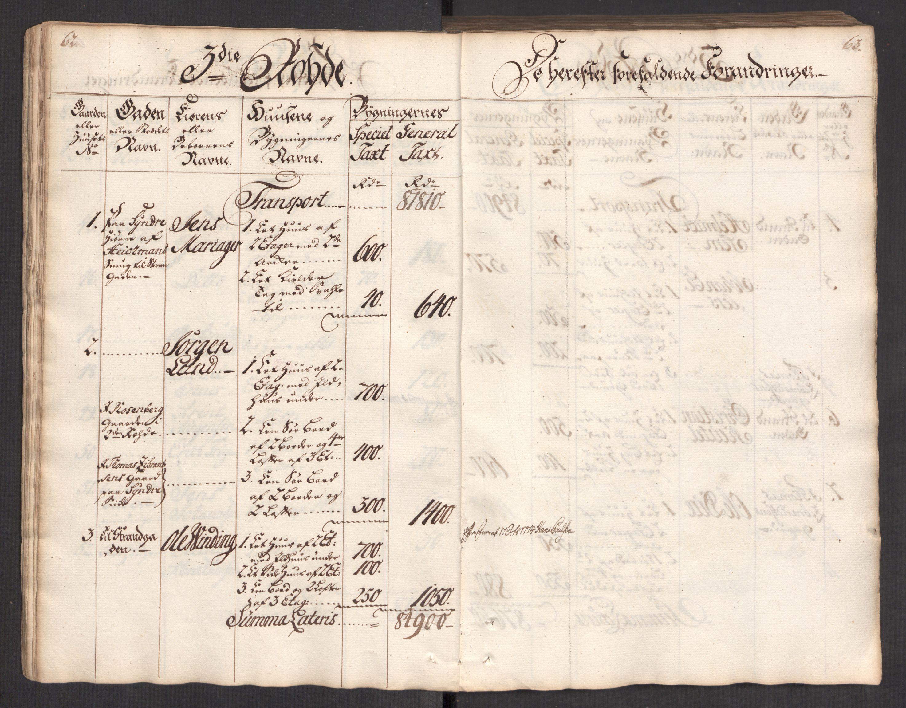 Kommersekollegiet, Brannforsikringskontoret 1767-1814, RA/EA-5458/F/Fa/L0004/0002: Bergen / Branntakstprotokoll, 1767, p. 62-63