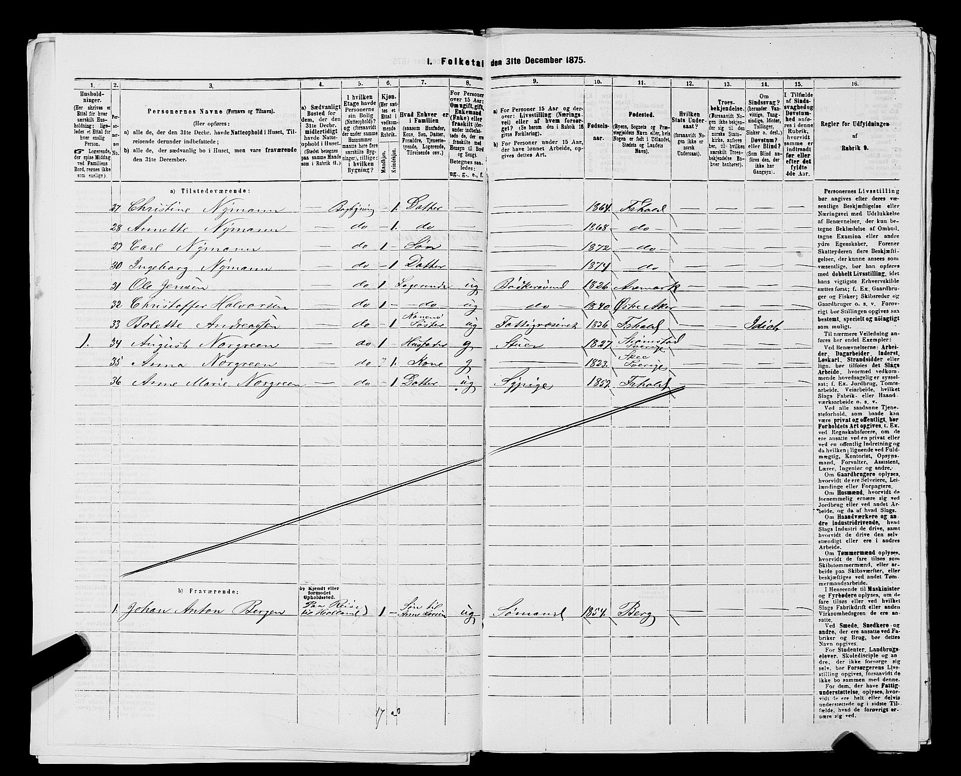 RA, 1875 census for 0101P Fredrikshald, 1875, p. 607