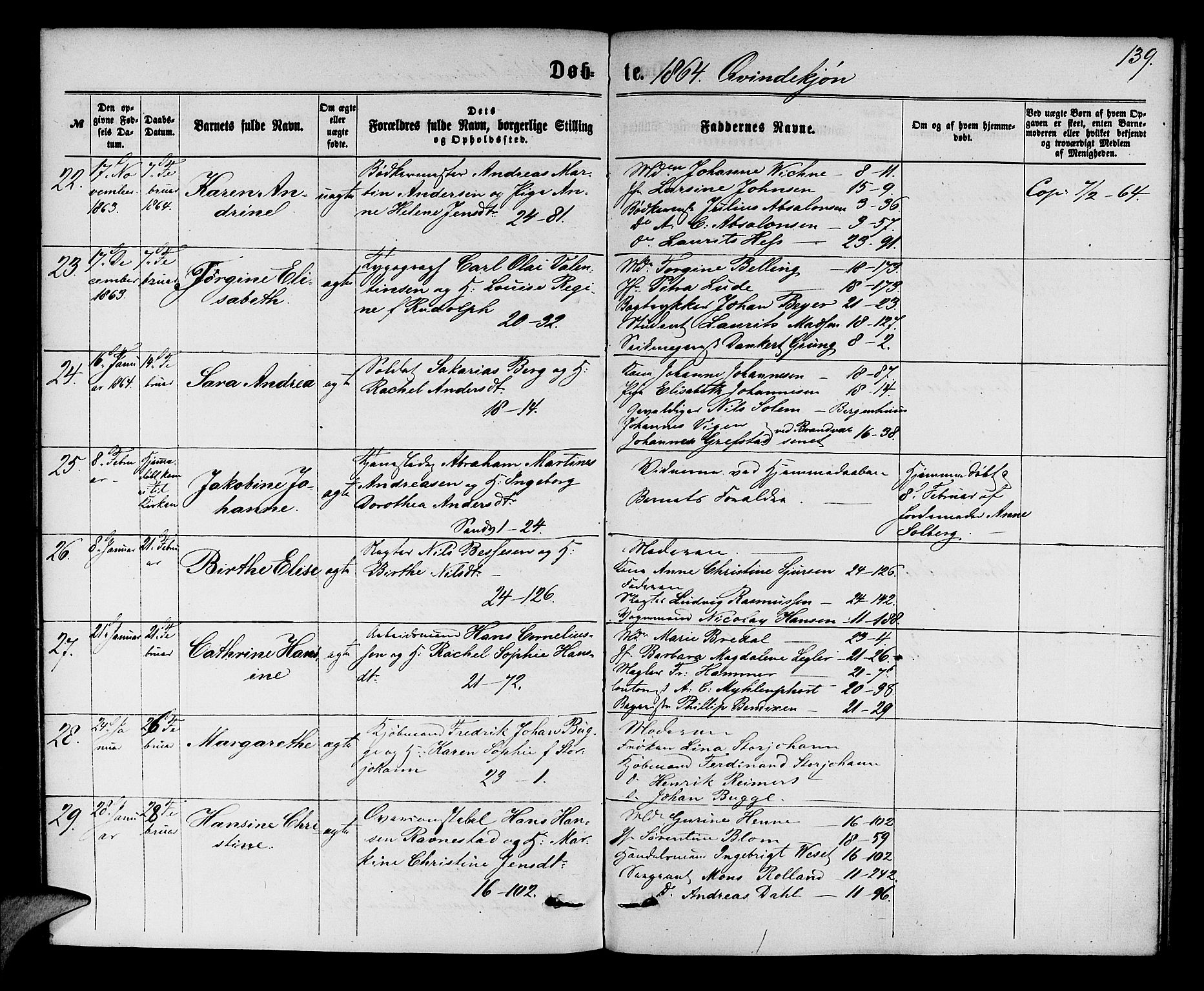 Korskirken sokneprestembete, AV/SAB-A-76101/H/Hab: Parish register (copy) no. B 5, 1863-1868, p. 139