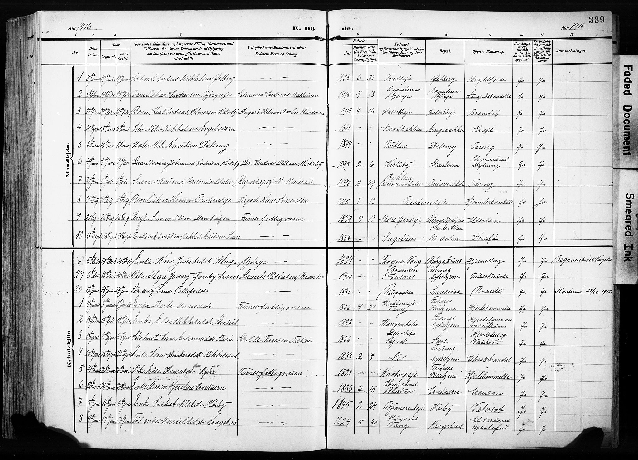 Furnes prestekontor, SAH/PREST-012/L/La/L0001: Parish register (copy) no. 1, 1904-1933, p. 339