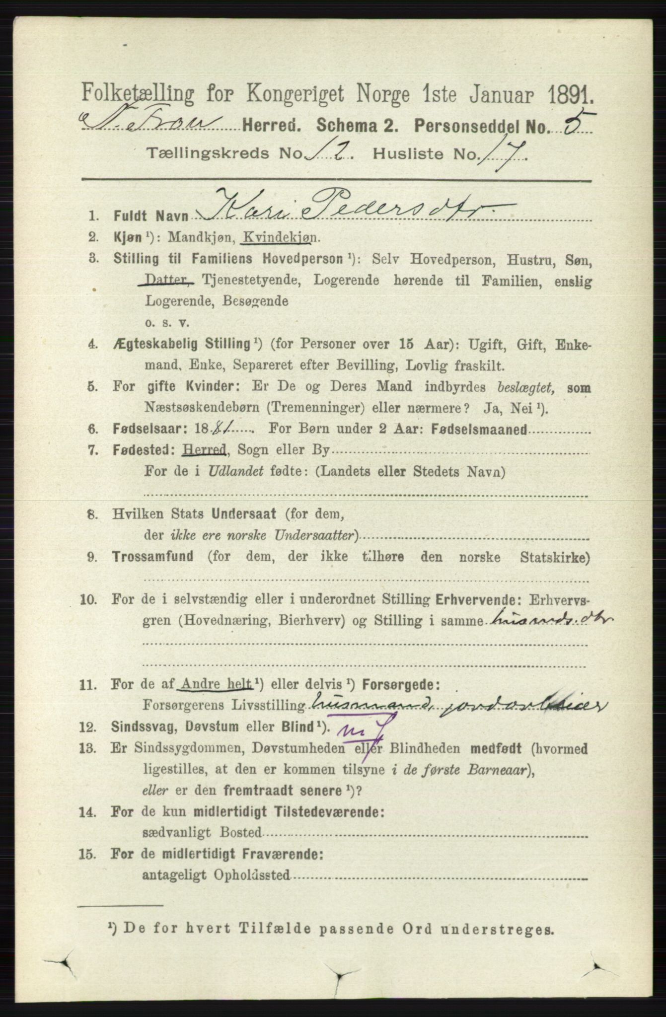 RA, 1891 census for 0518 Nord-Fron, 1891, p. 5188