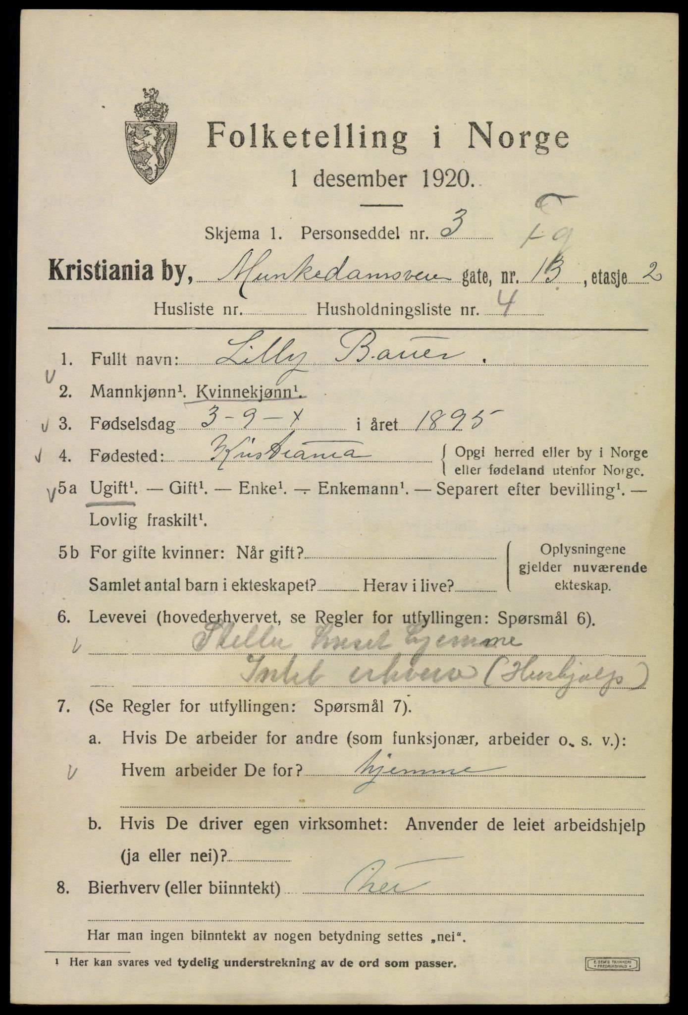 SAO, 1920 census for Kristiania, 1920, p. 400611